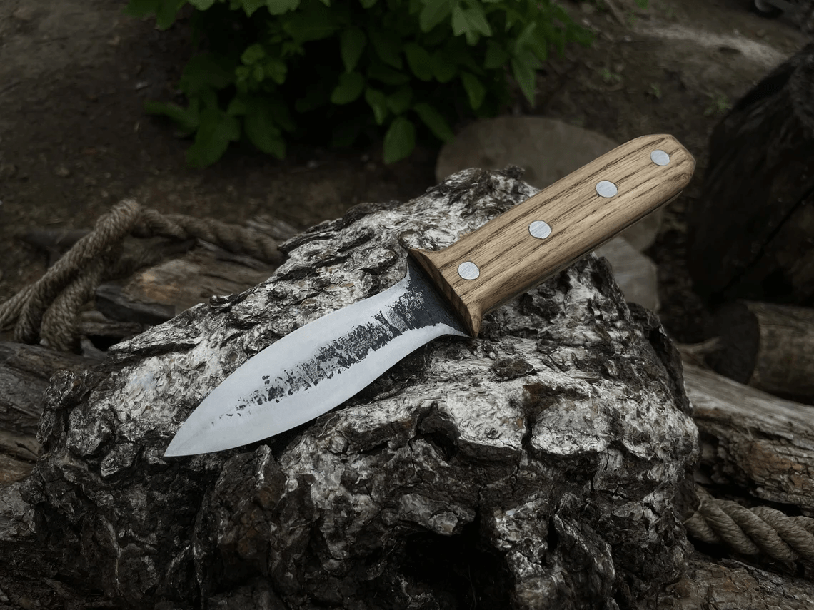 Hand - Forged Double - Edged Blade Bushcraft Knife, 9 cm (3.5 inches) - 1