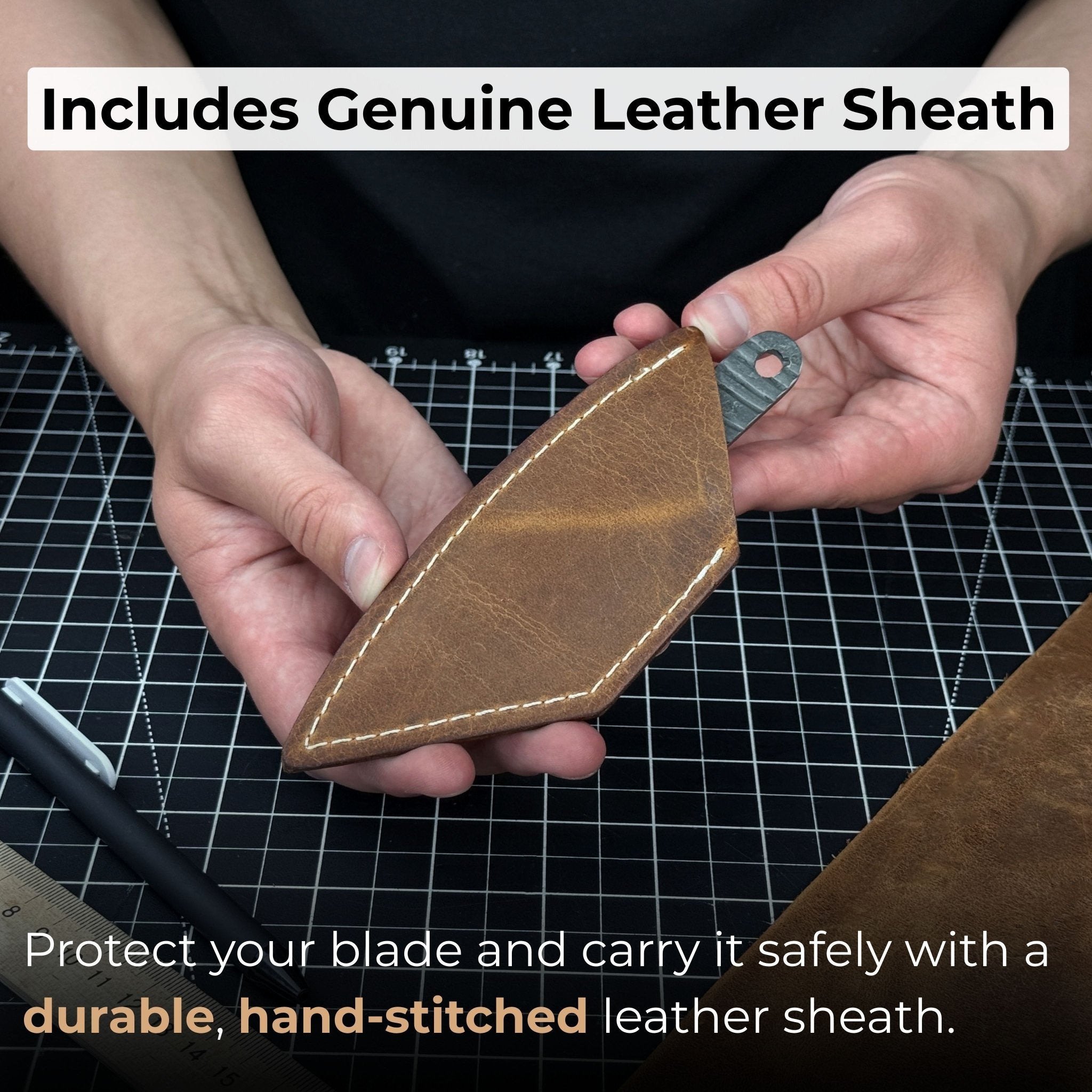 Hand - Forged Kiridashi Knife, 14 cm (5.51 inches) with Leather Sheath - 5