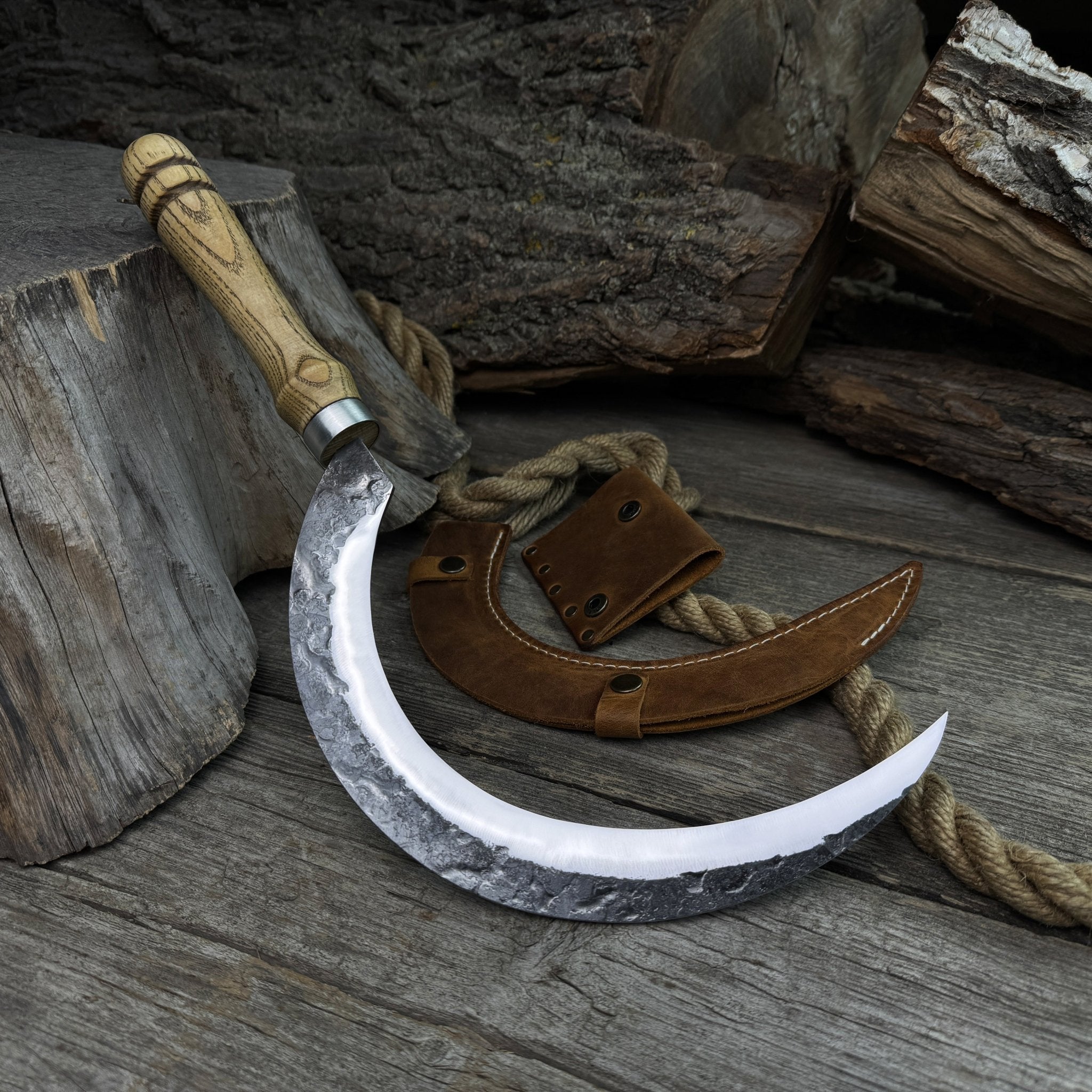 Hand - Forged Large Sickle, ⌀19 cm (7.5 inches) Blade, Leather Belt Attachment - 5