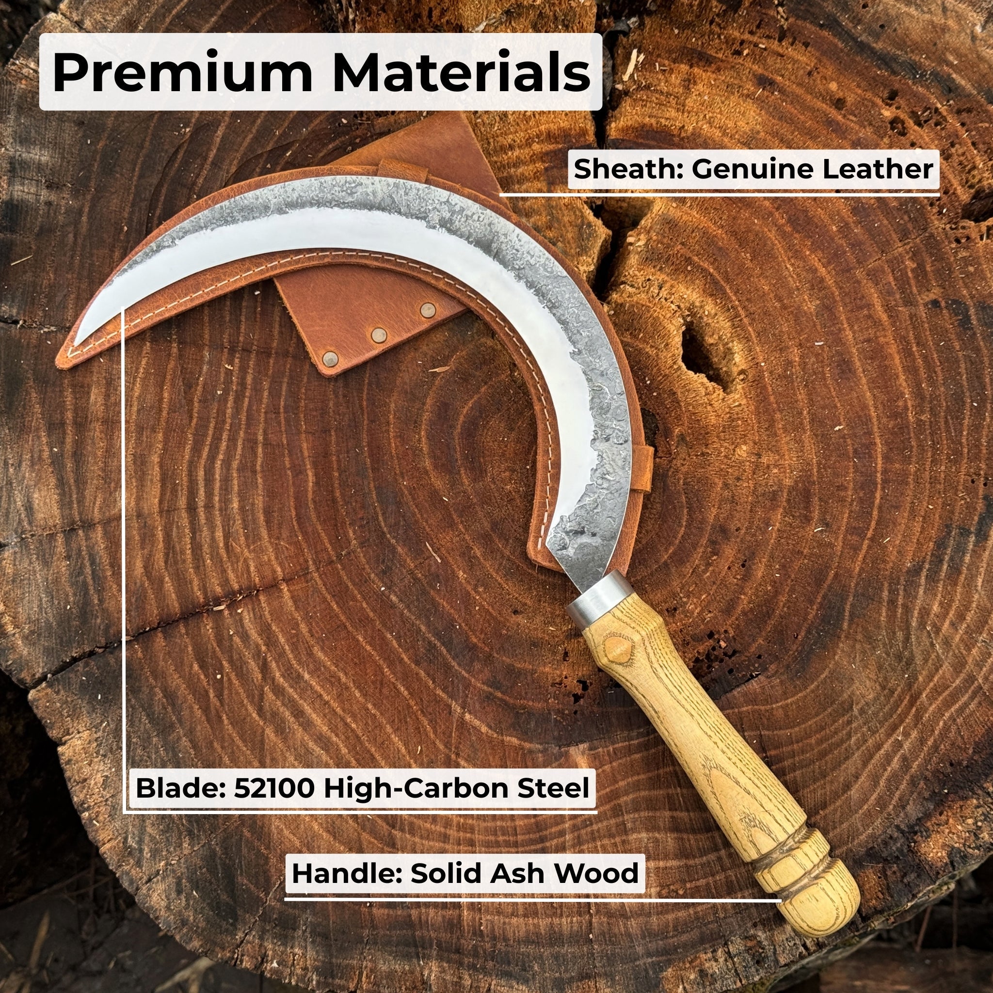 Hand - Forged Large Sickle, ⌀19 cm (7.5 inches) Blade, Leather Belt Attachment - 6