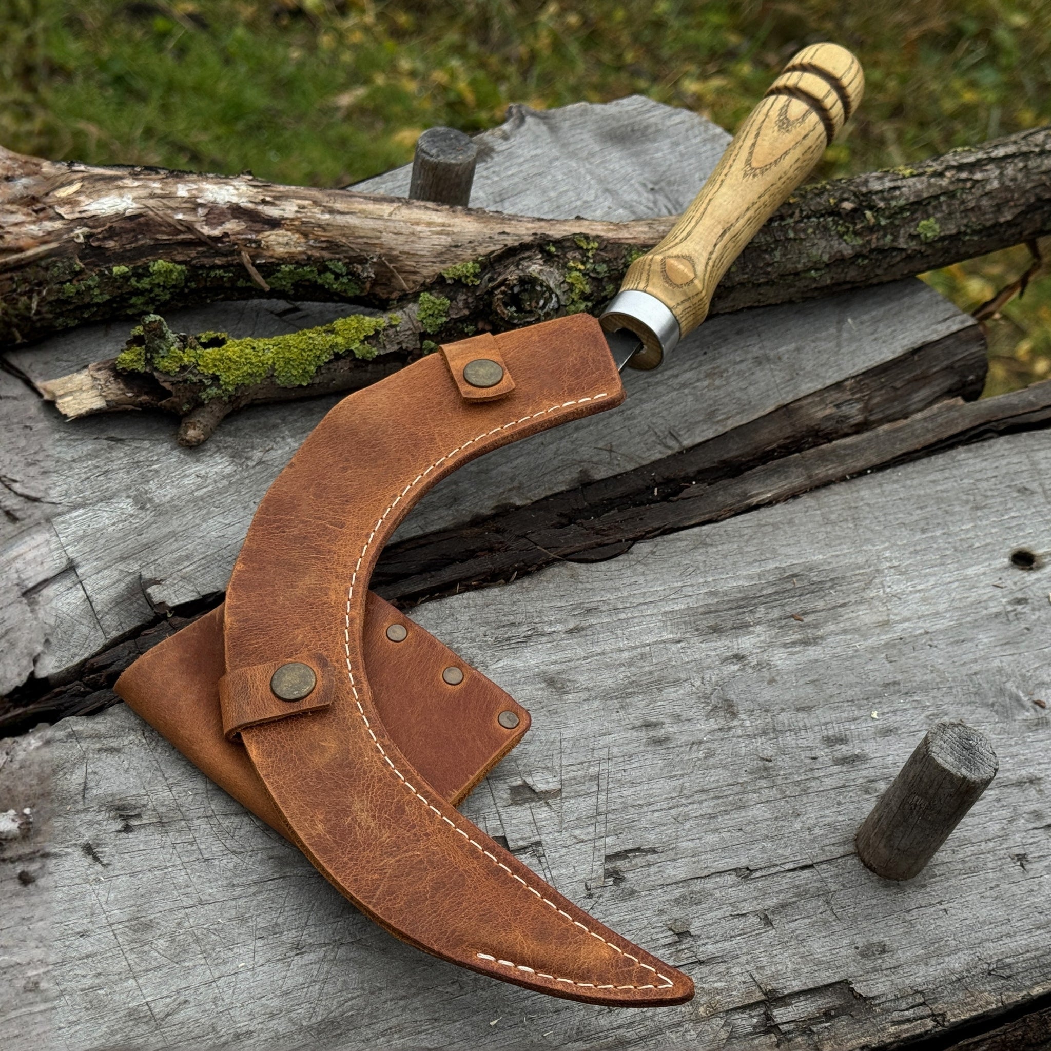 Hand - Forged Large Sickle, ⌀19 cm (7.5 inches) Blade, Leather Belt Attachment - 11