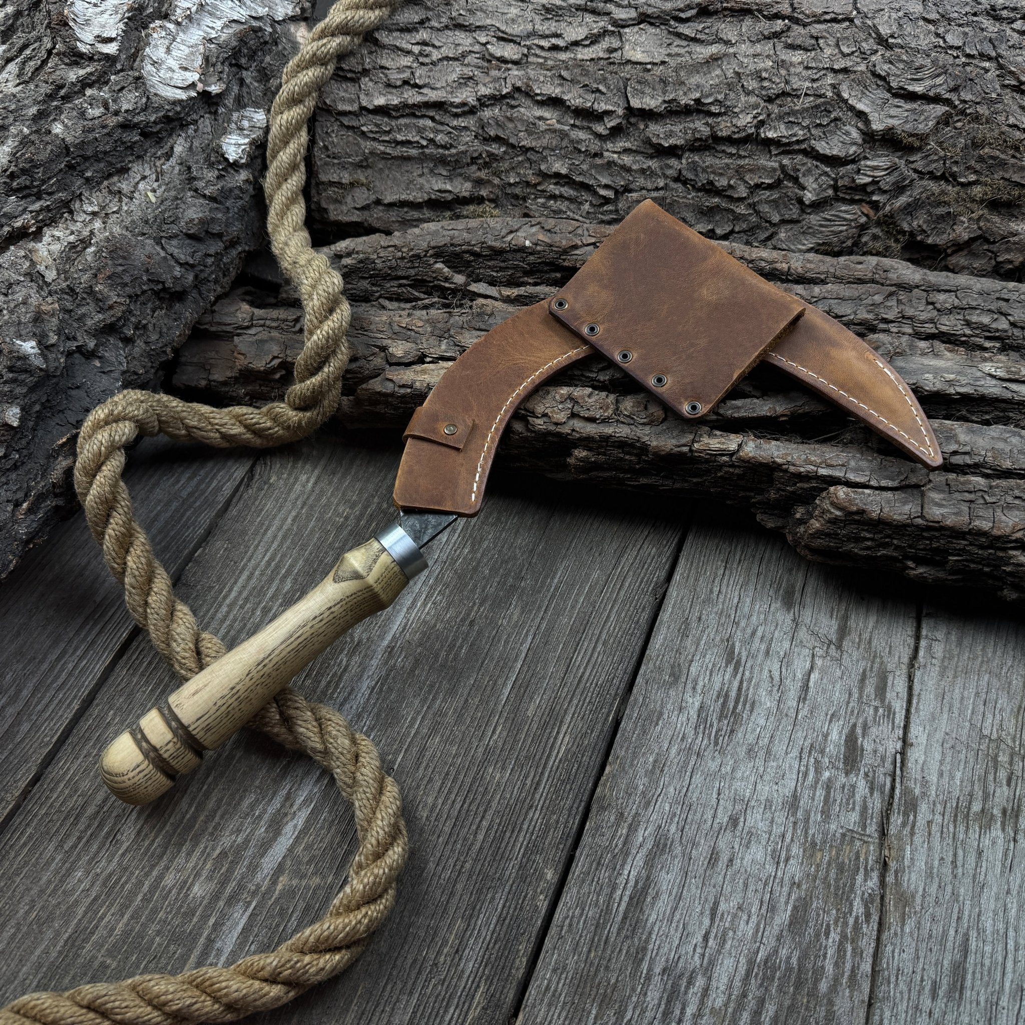 Hand - Forged Large Sickle, ⌀19 cm (7.5 inches) Blade, Leather Belt Attachment - 8