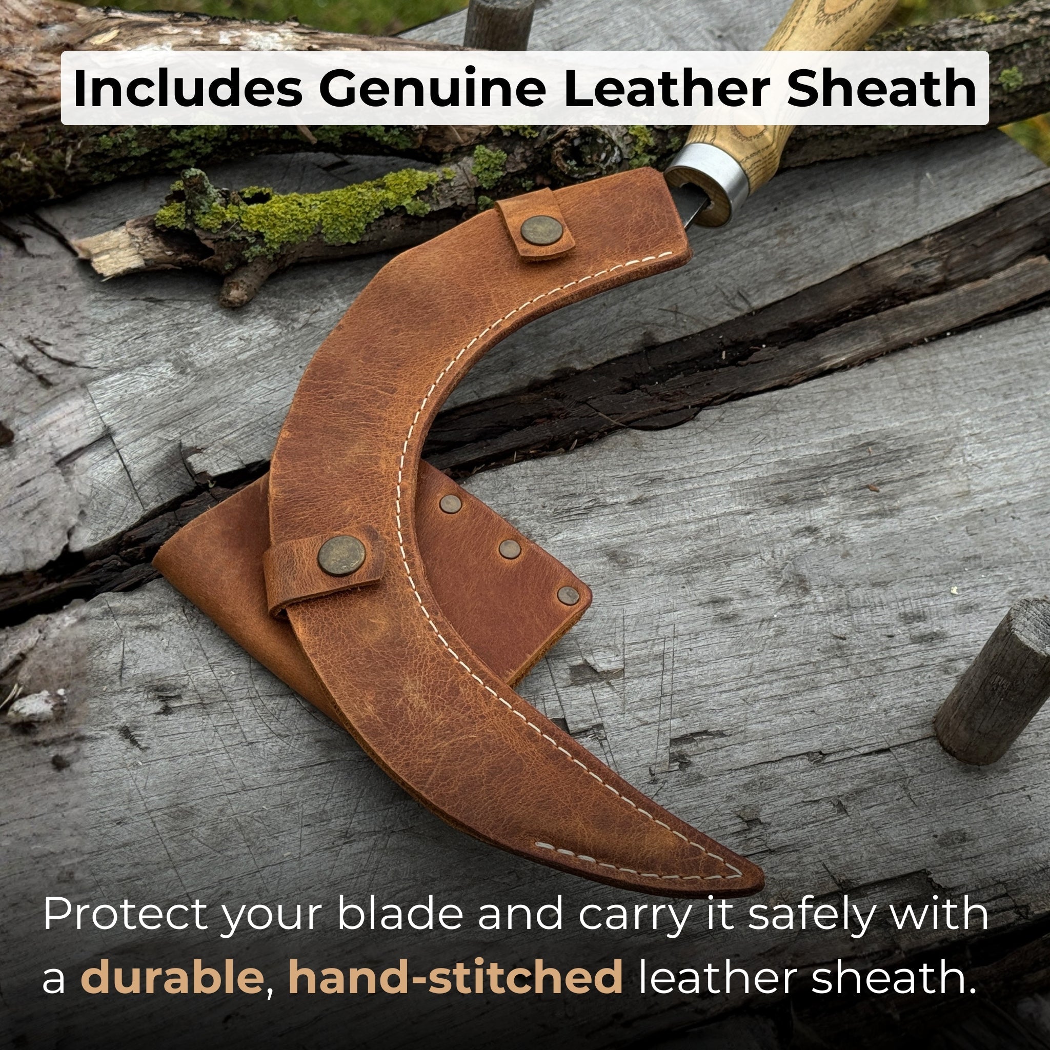 Hand - Forged Large Sickle, ⌀19 cm (7.5 inches) Blade, Leather Belt Attachment - 4