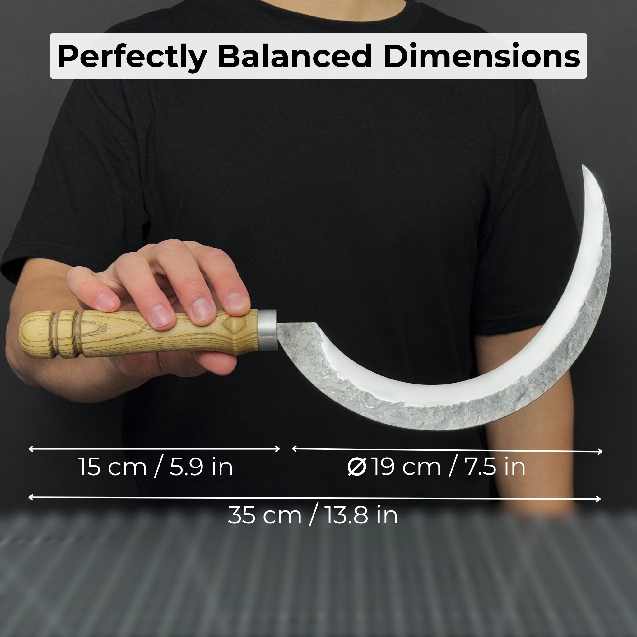 Hand - Forged Large Sickle, ⌀19 cm (7.5 inches) Blade, Leather Belt Attachment - 5