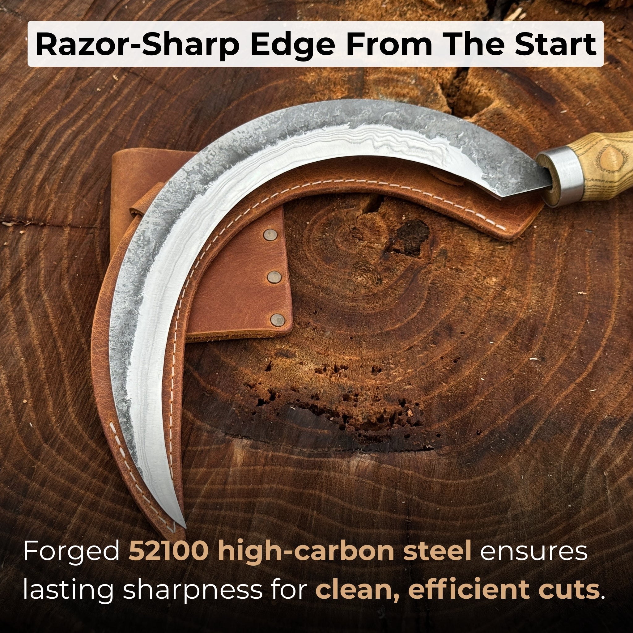 Hand - Forged Large Sickle, ⌀19 cm (7.5 inches) Blade, Leather Belt Attachment - 2