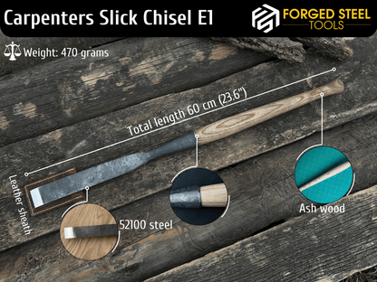 Hand - Forged Carpenters Slick Chisel, 20 - 100 mm (0.8 - 3.9 inches) - 3