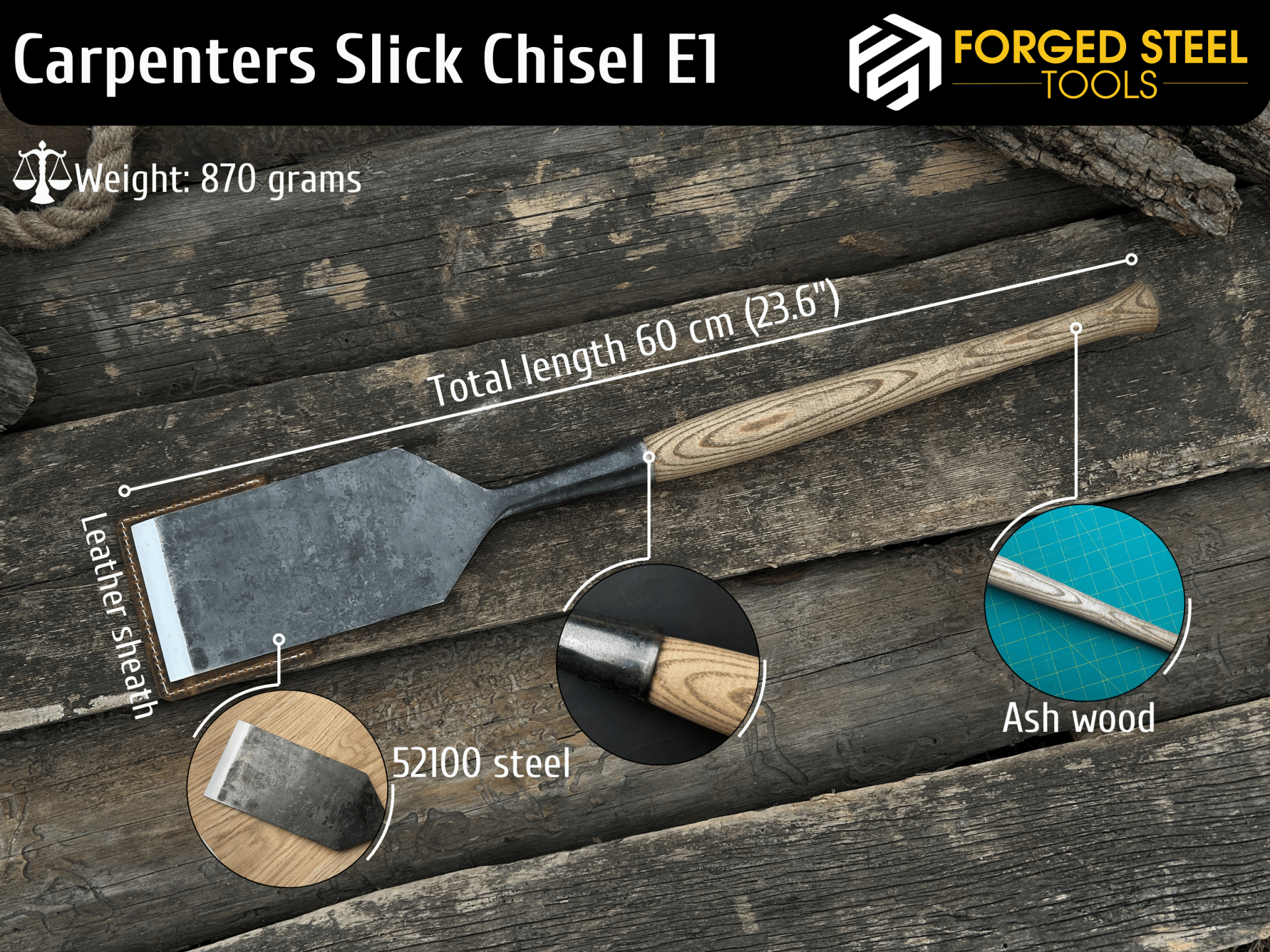 Timber Framing Sliсk Chisel, 20 - 100 mm (0.8 - 3.9 inches) - 7