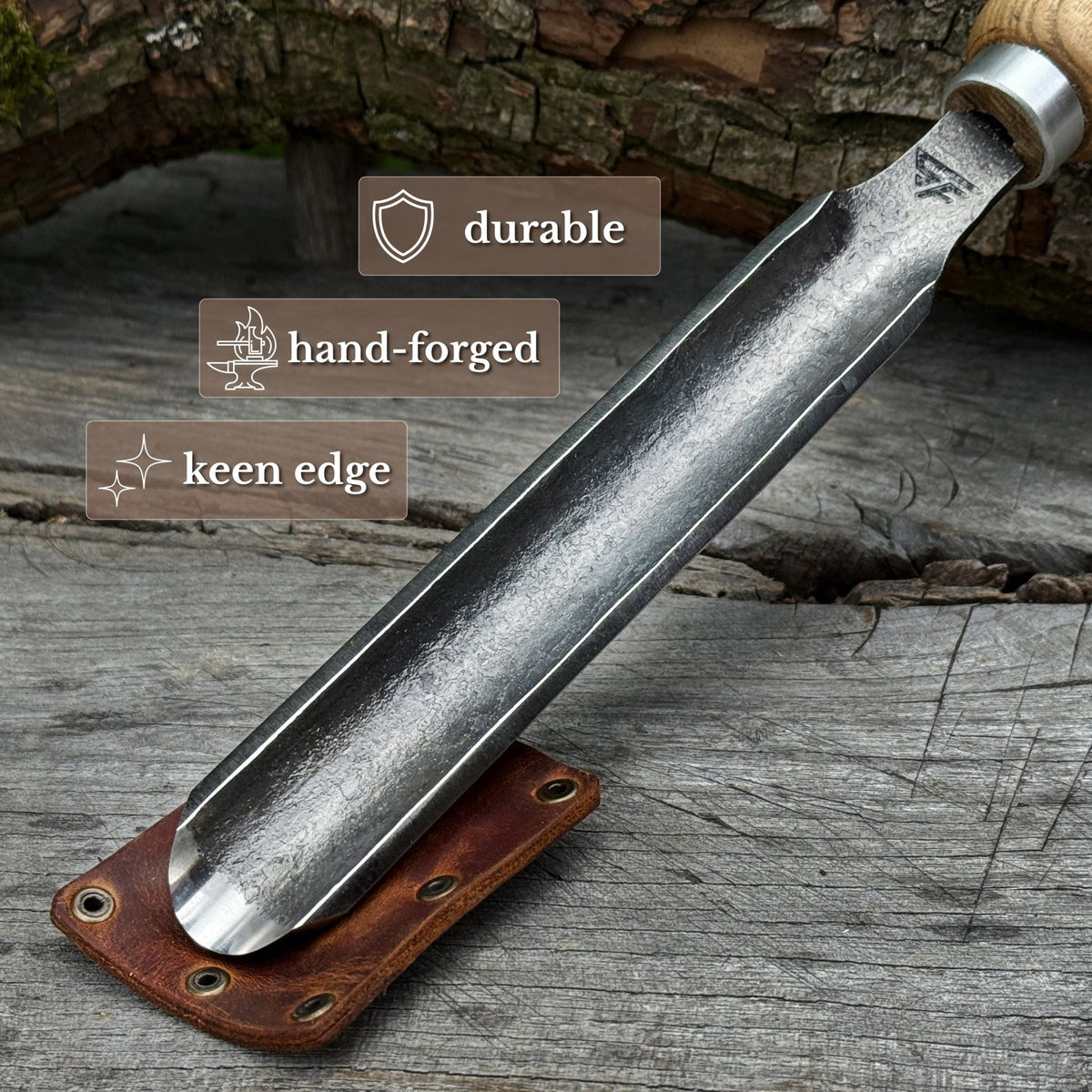 Hand-Forged Roughing Gouge 30mm (1.18 inches) for Woodturning with Leather Sheath - 2