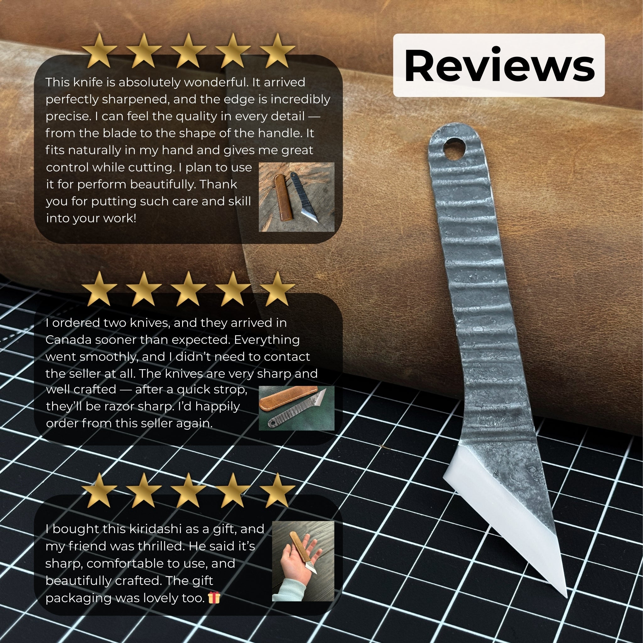 Hand - Forged Single - Bevel Kiridashi Knife with Leather Sheath - 10