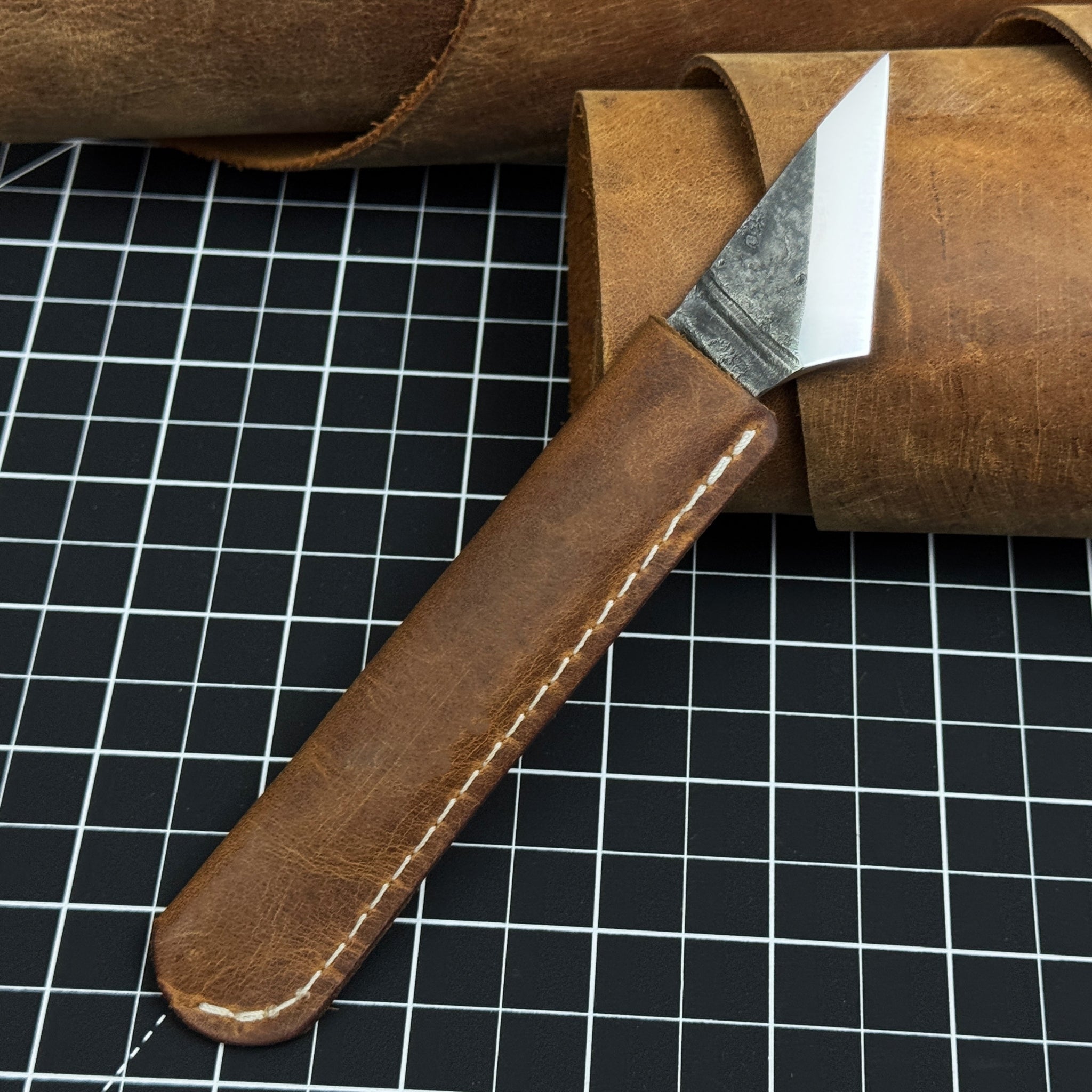 Hand - Forged Single - Bevel Kiridashi Knife with Leather Sheath - 9