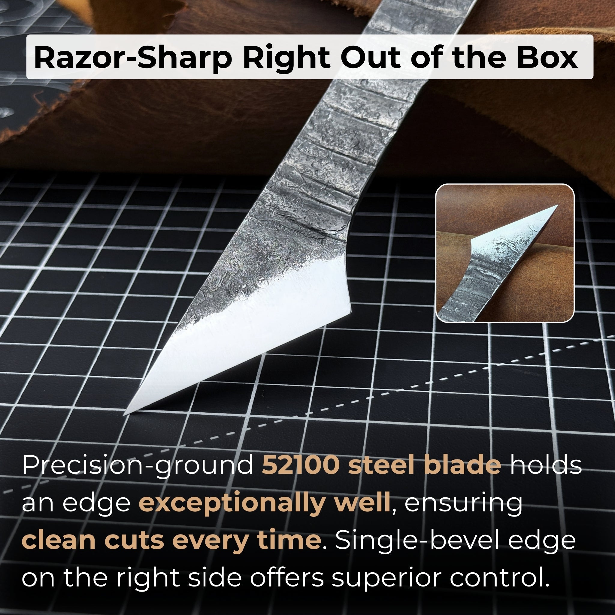 Hand - Forged Single - Bevel Kiridashi Knife with Leather Sheath - 3