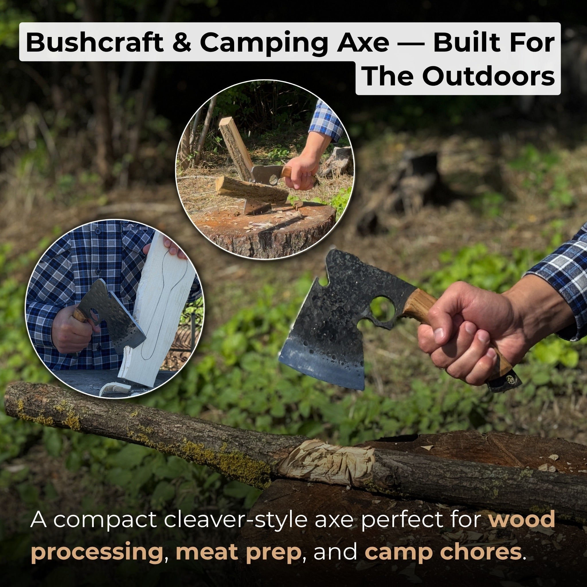 Hand - Forged Small Camping Axe with Curved Handle, 0.52 kg (1.15 Ibs) - 7