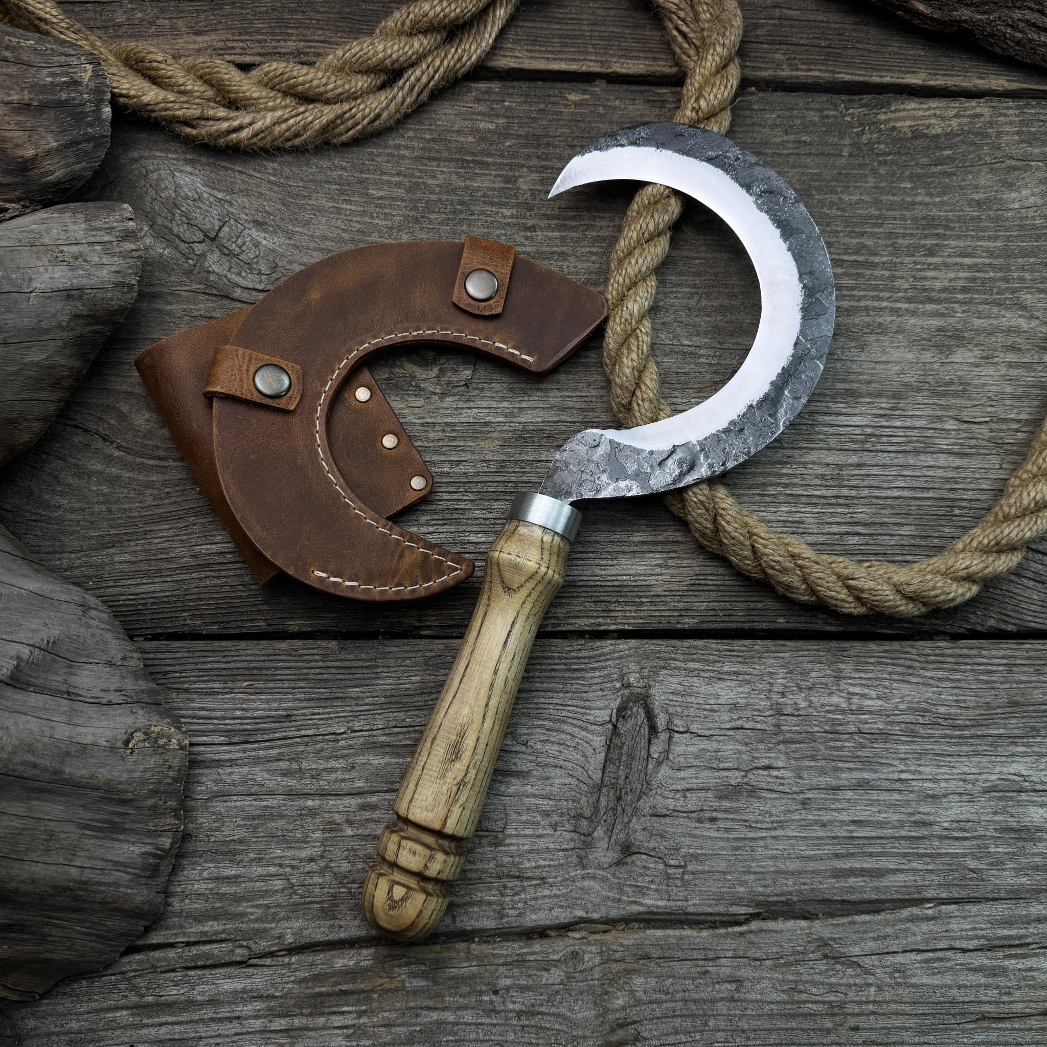Hand - Forged Small Sickle – 9 cm (3.54 inches) Blade with Leather Belt Attachment - 1