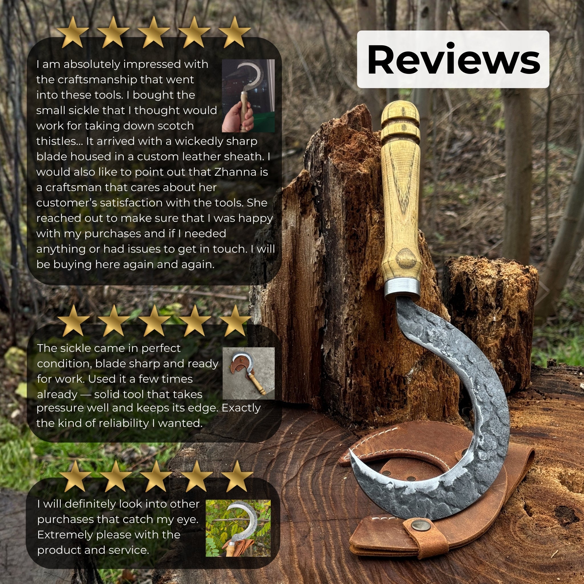 Hand - Forged Small Sickle – 9 cm (3.54 inches) Blade with Leather Belt Attachment - 9