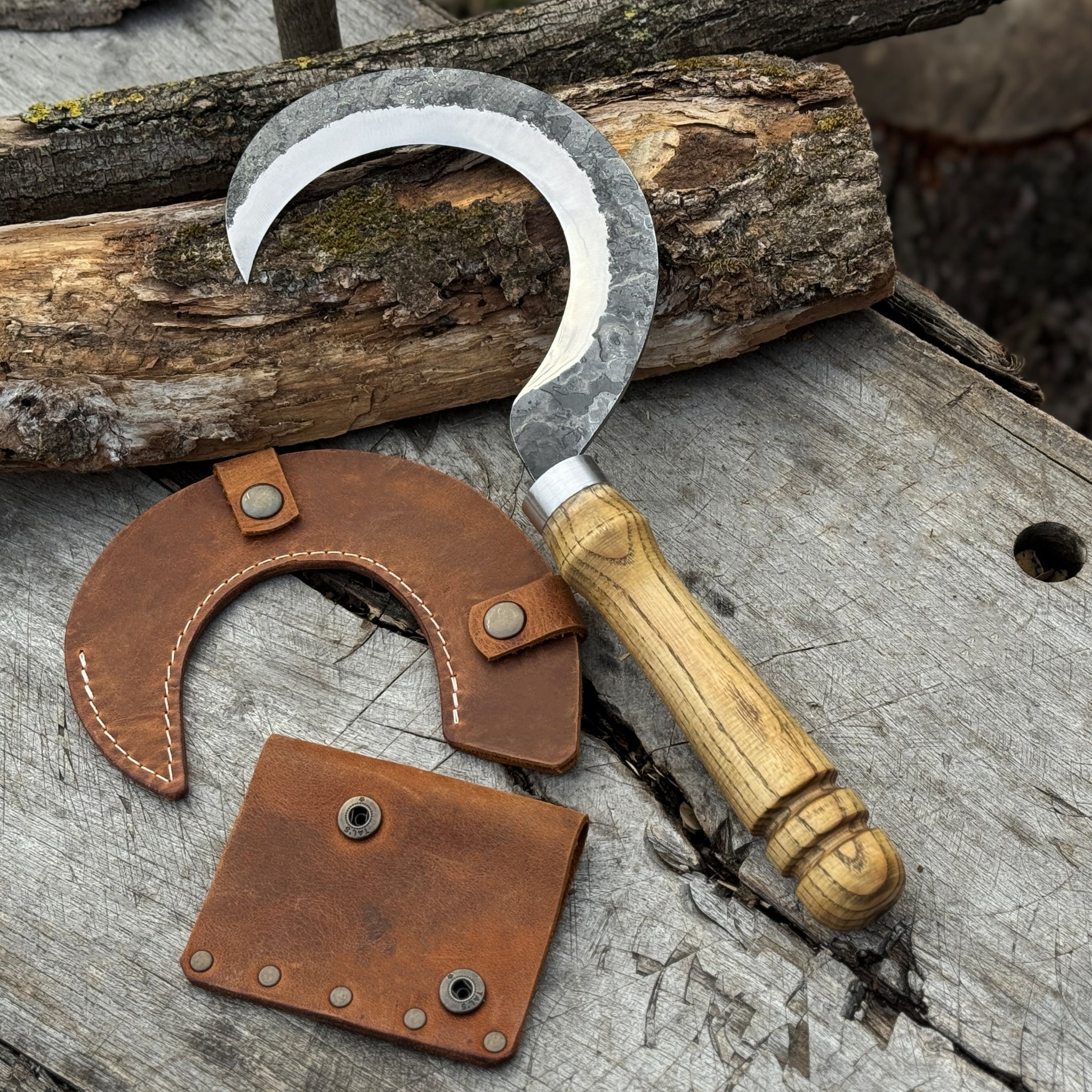 Hand - Forged Small Sickle – 9 cm (3.54 inches) Blade with Leather Belt Attachment - 13