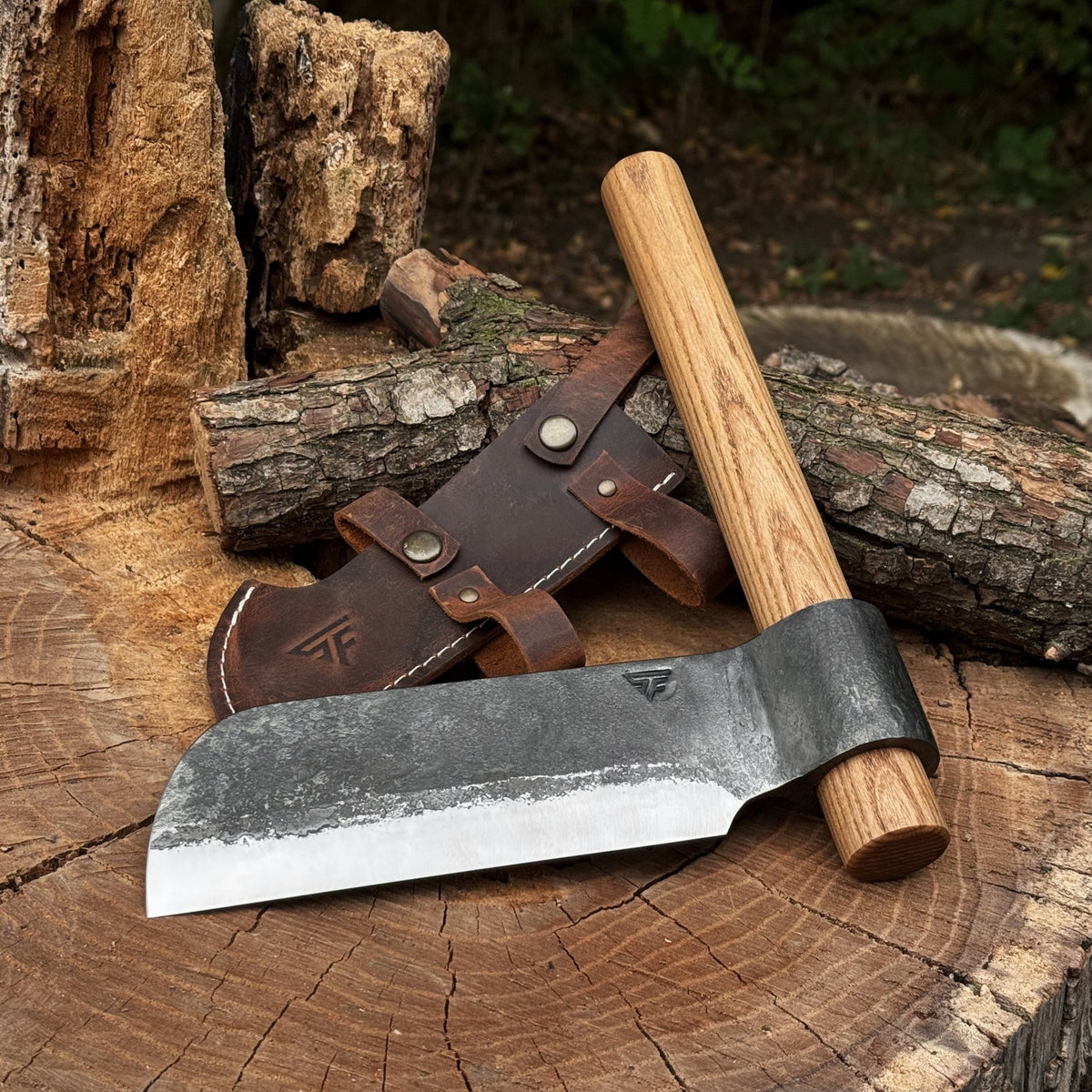 Hand-Forged Small Splitting Froe – Leather Sheath with Handle Holder - 1