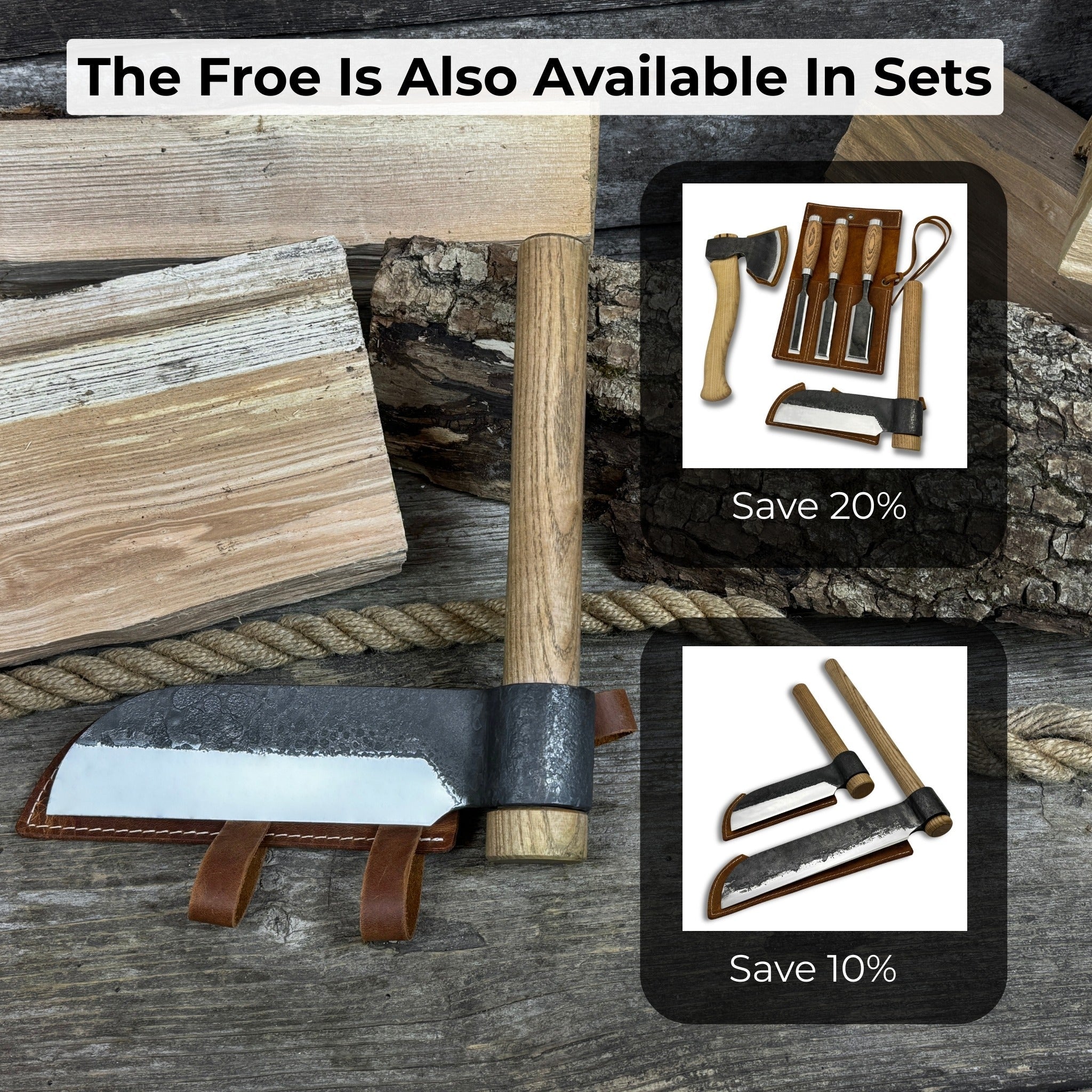 Hand - Forged Small Splitting Froe – Leather Sheath with Handle Holder - 11