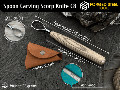 Hand - Forged Small Spoon Carving Scorp Knife, ⌀2.5 cm (1 inch) - 4