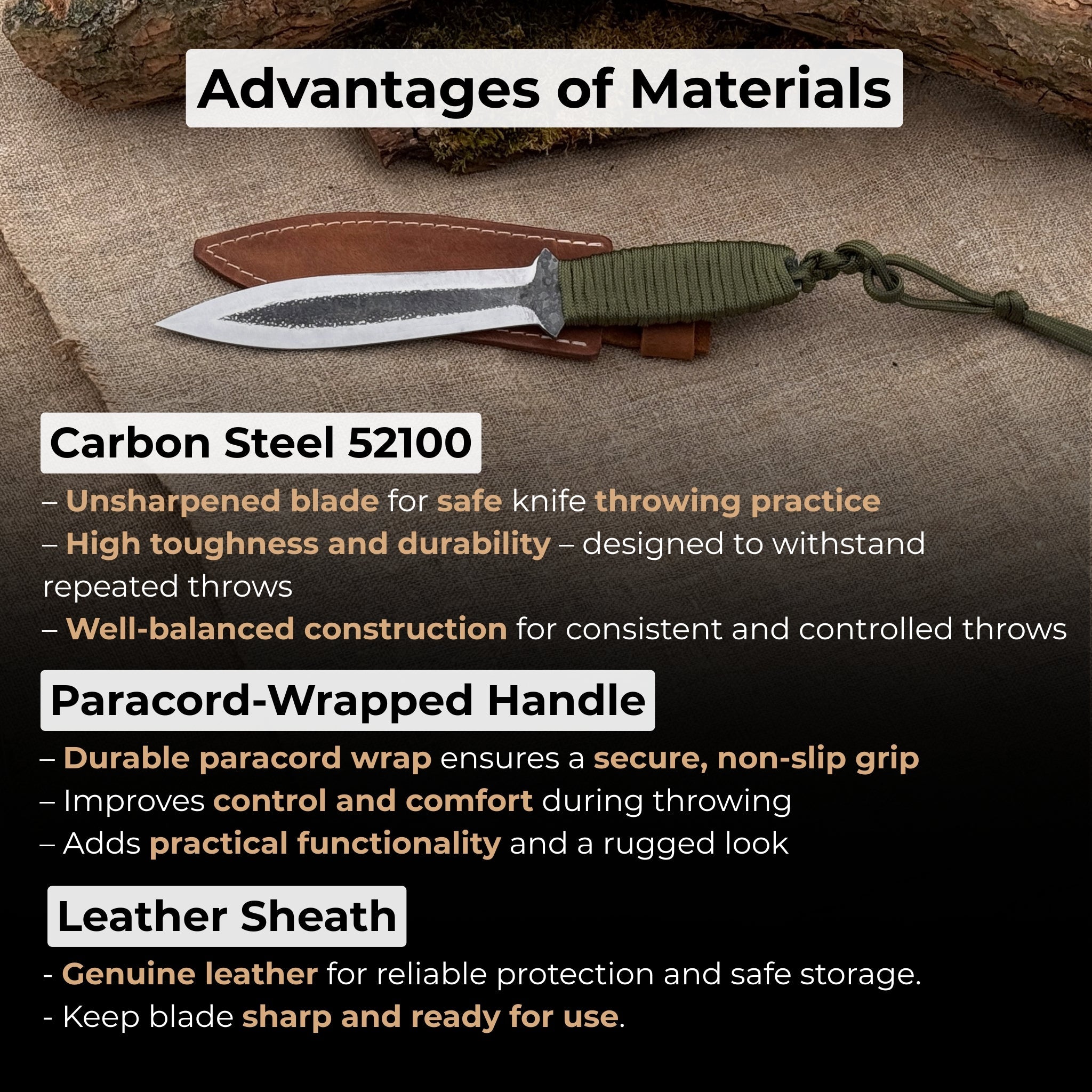 Hand - Forged Throwing Knife, 22 cm (8.6 inches) - 5