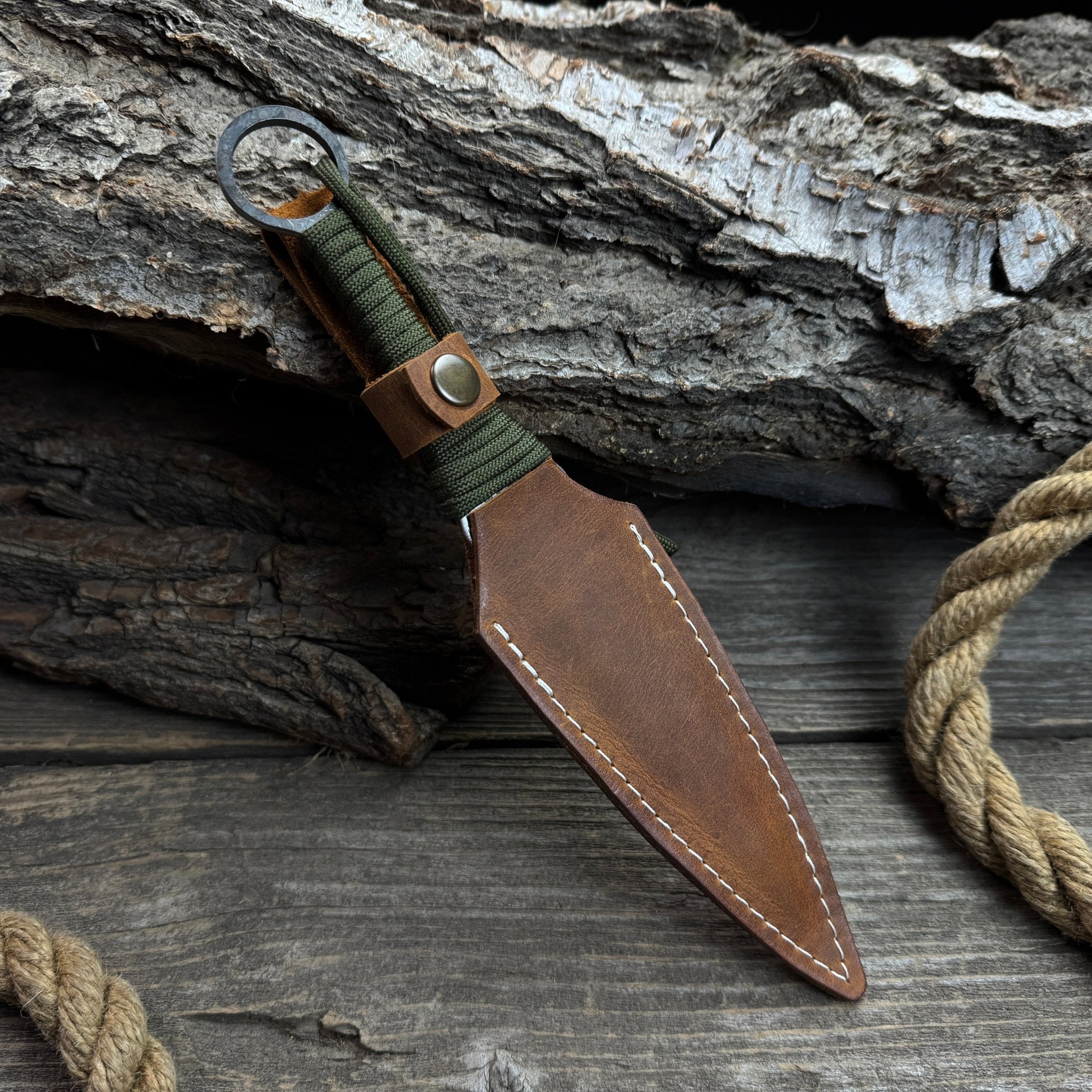 Hand - Forged Throwing Knife – 23 cm (9 in) with Leather Belt Sheath - 6