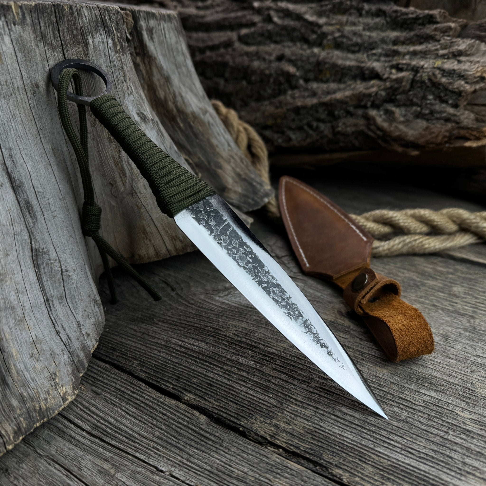 Hand - Forged Throwing Knife – 23 cm (9 in) with Leather Belt Sheath - 8