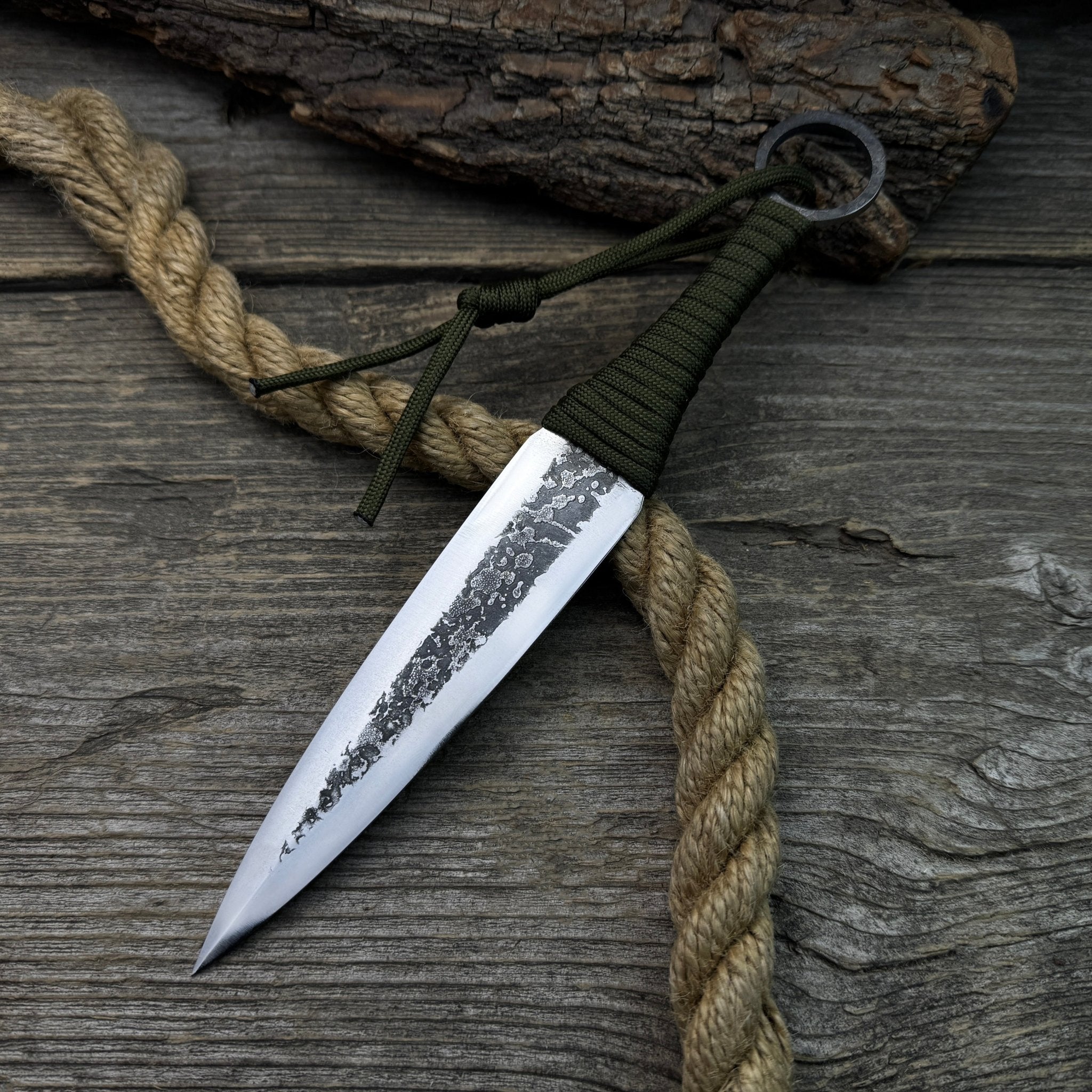 Hand - Forged Throwing Knife – 23 cm (9 in) with Leather Belt Sheath - 9