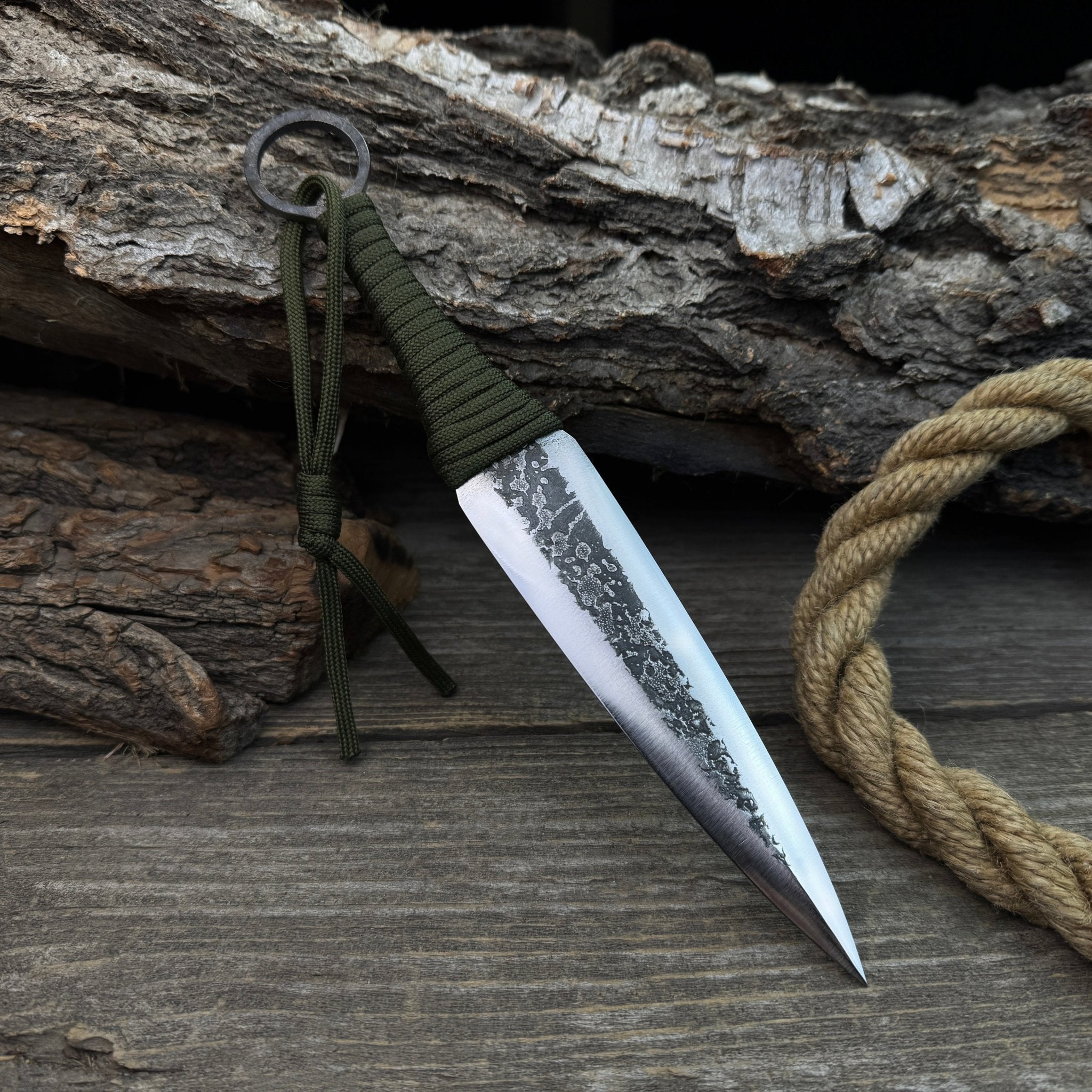 Hand - Forged Throwing Knife – 23 cm (9 in) with Leather Belt Sheath - 10