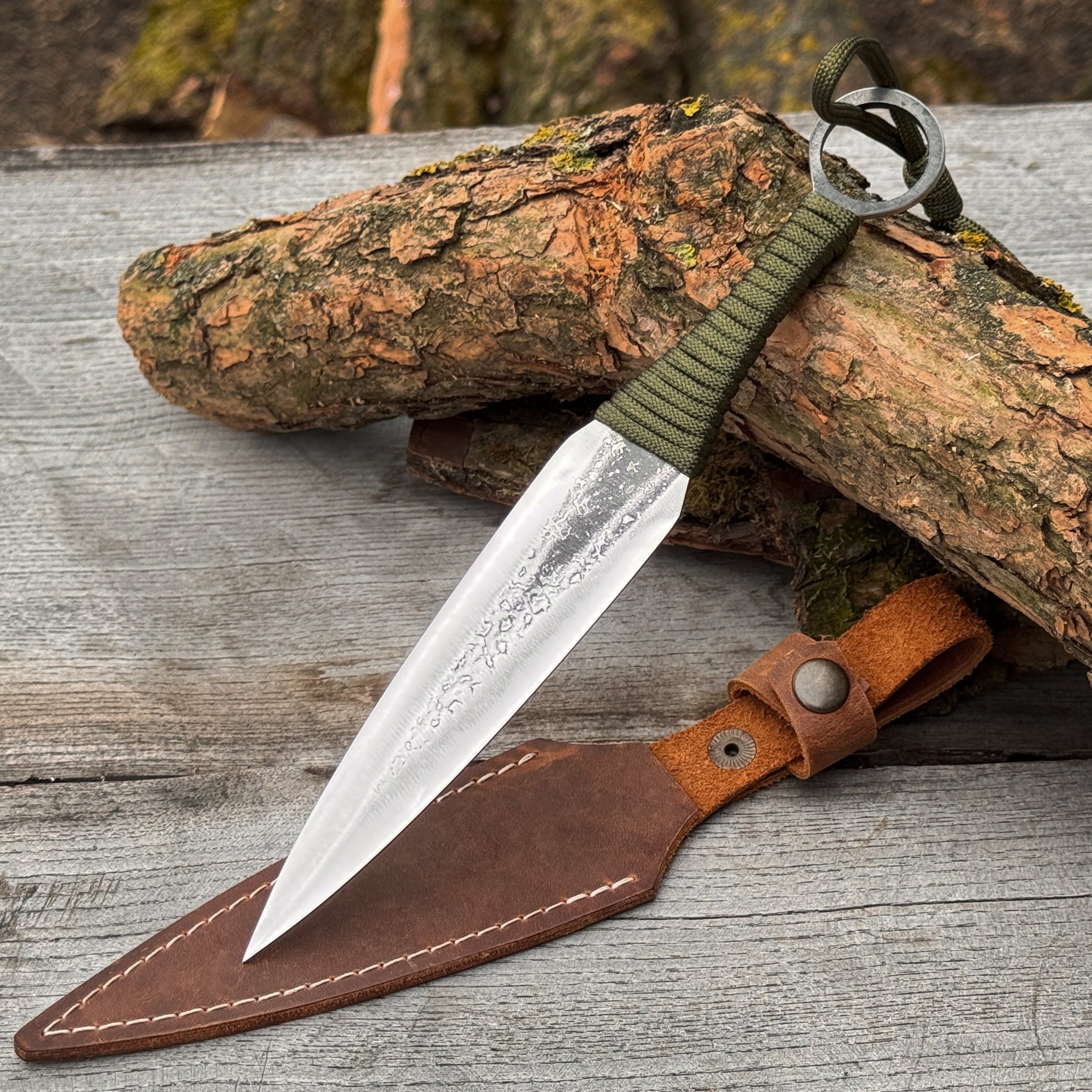 Hand - Forged Throwing Knife – 23 cm (9 in) with Leather Belt Sheath - 1