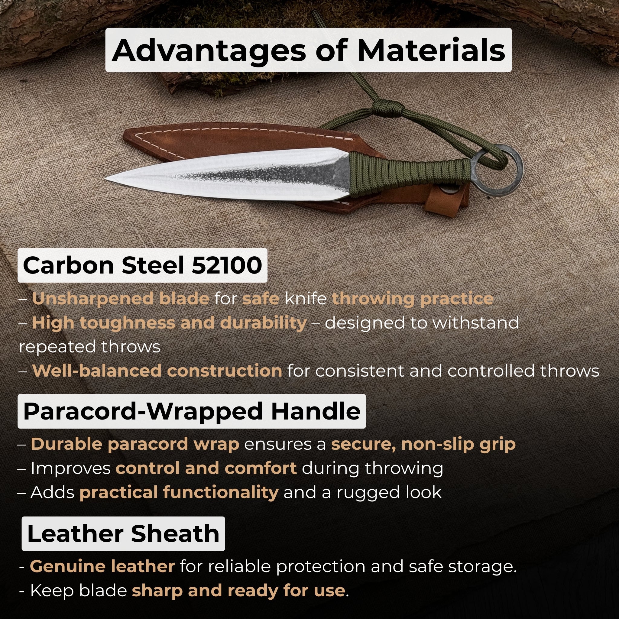 Hand - Forged Throwing Knife, 23 cm (9 inches) - 5