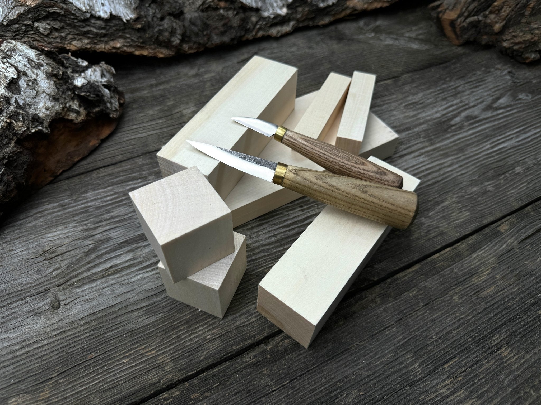 Hand - Forged Wood Carving Tool Set with Wooden Blanks WS8 - 5