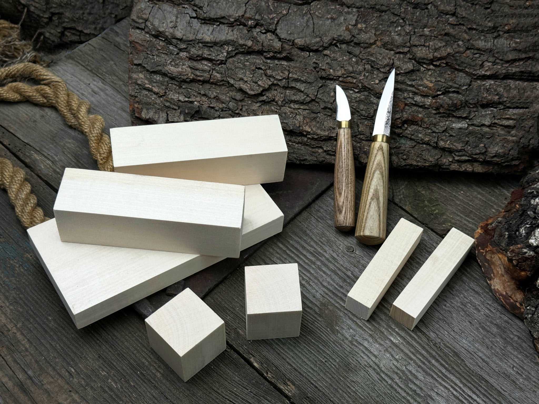 Hand - Forged Wood Carving Tool Set with Wooden Blanks WS8 - 6