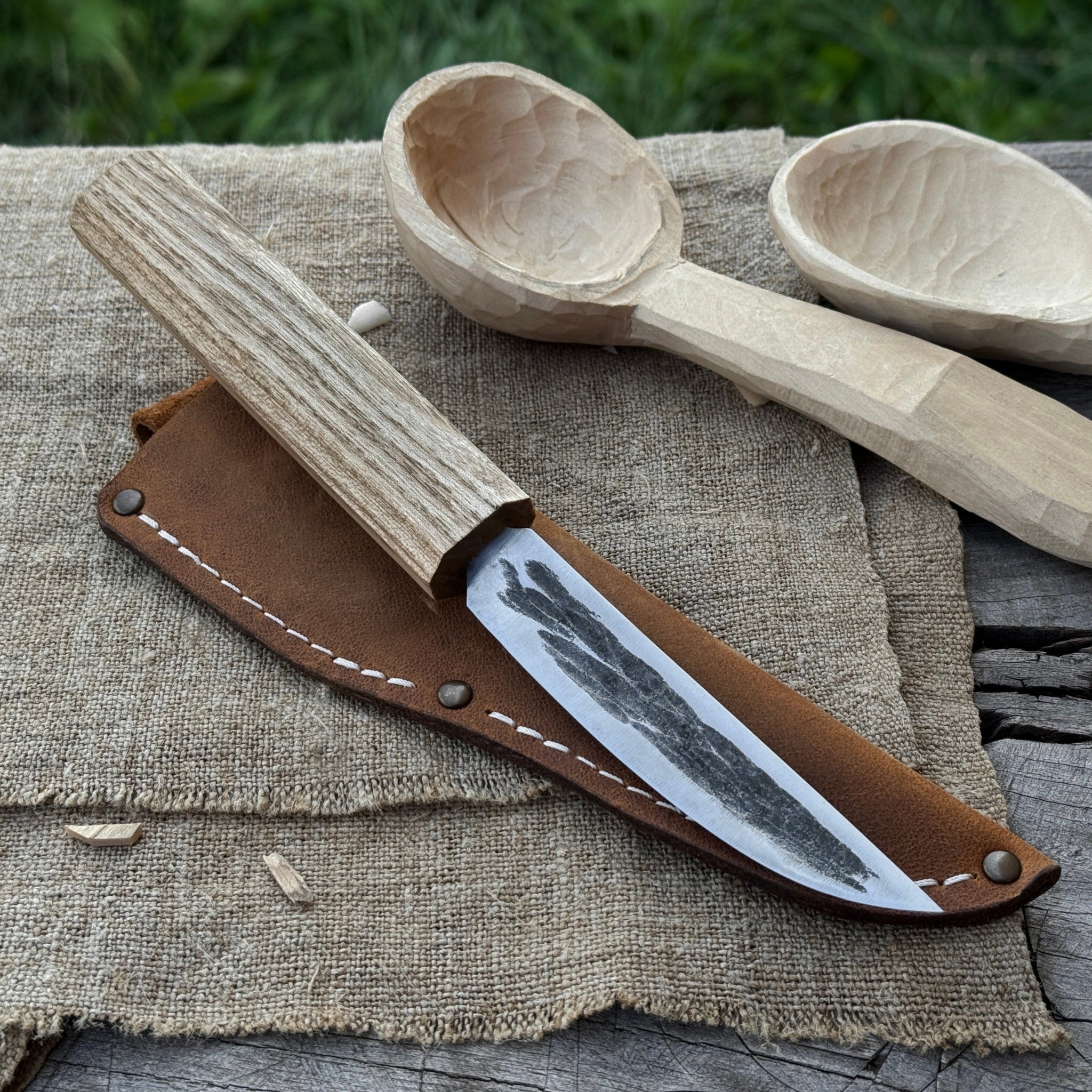 Hand-Forged Yakut Knife with Leather Sheath, 9.5 cm (3.74  Handmade wooden handled, chopping knife with leather cover main image 0