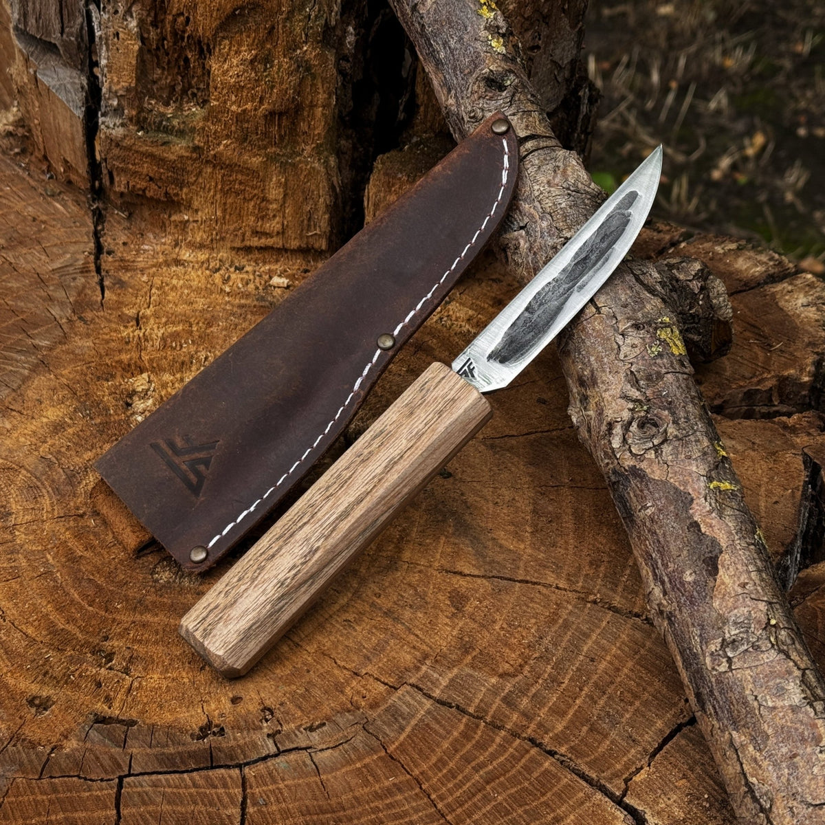 Hand-Forged Yakut Knife with Leather Sheath, 9.5 cm (3.74 inches) - 1