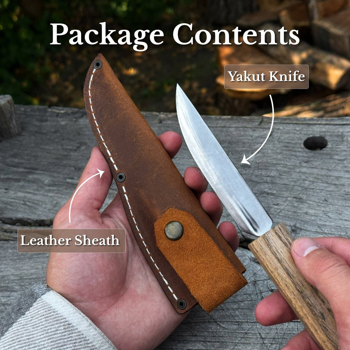Hand-Forged Yakut Knife with Leather Sheath, 9.5 cm (3.74 inches) - 9