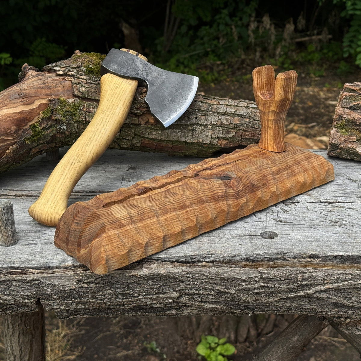 Handcrafted Wooden Axe Display Stand - 8