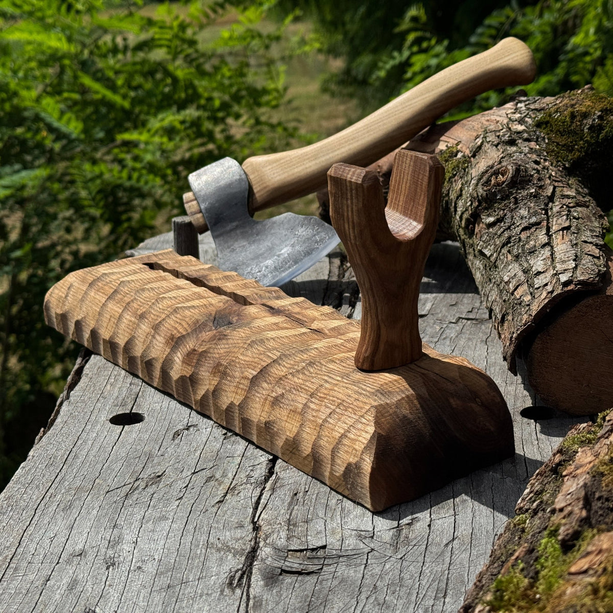 Handcrafted Wooden Axe Display Stand - 9