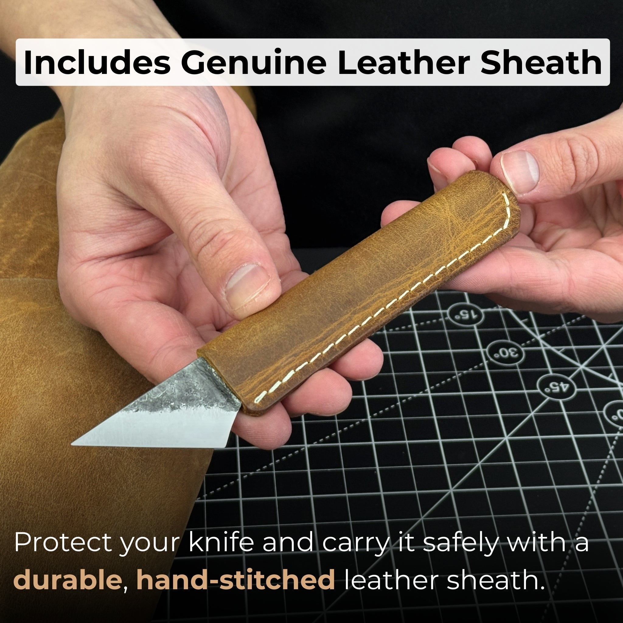 Kiridashi Knife - Razor - Sharp Carbon Steel Blade with Leather Sheath - 5