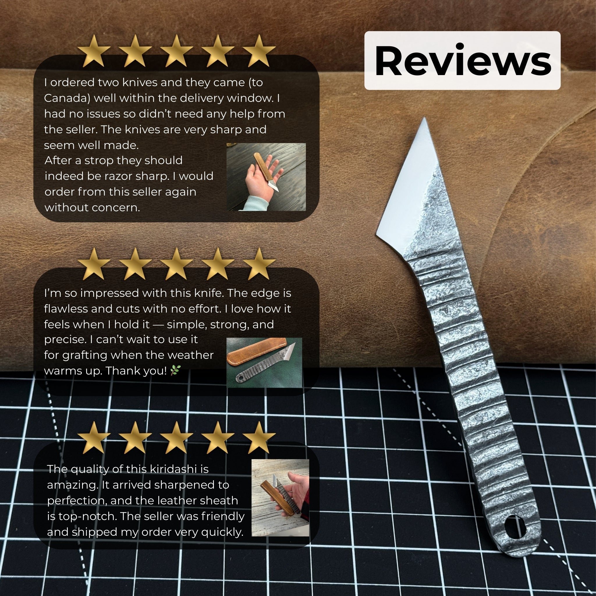 Kiridashi Knife - Razor - Sharp Carbon Steel Blade with Leather Sheath - 10