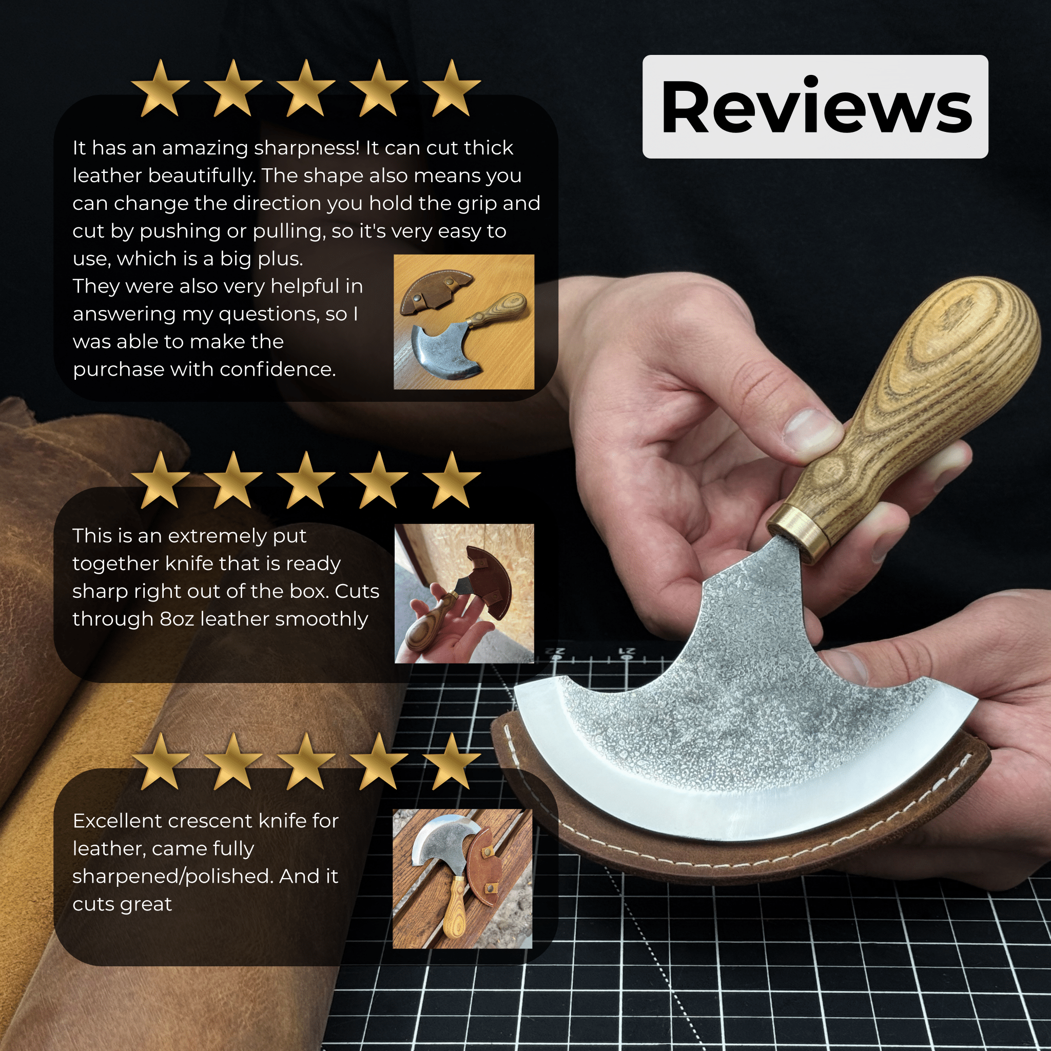 Large Leather Round Knife, 12.5 cm (4.9 inches) - 9