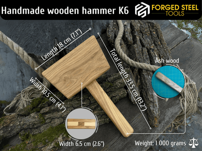 Large Wooden Mallet Solid Ash, 1050 g (2.2 Ibs) - 2