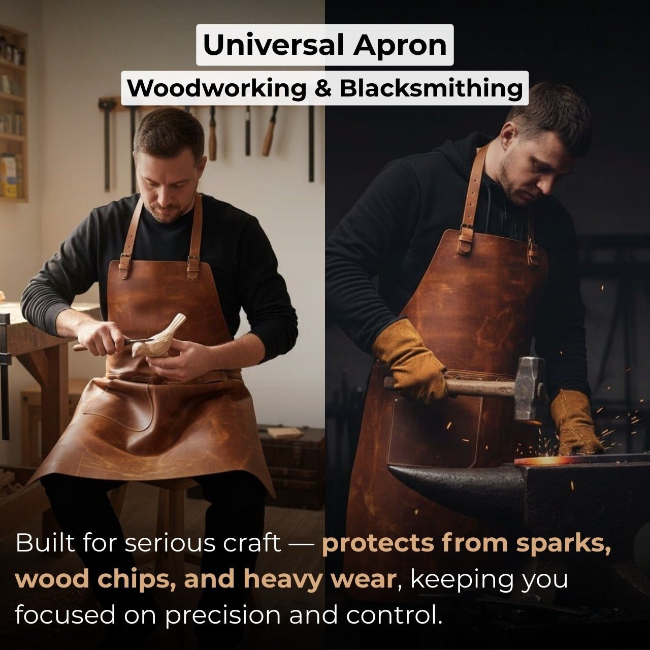 Leather Apron with Adjustable Straps and Pockets - 3