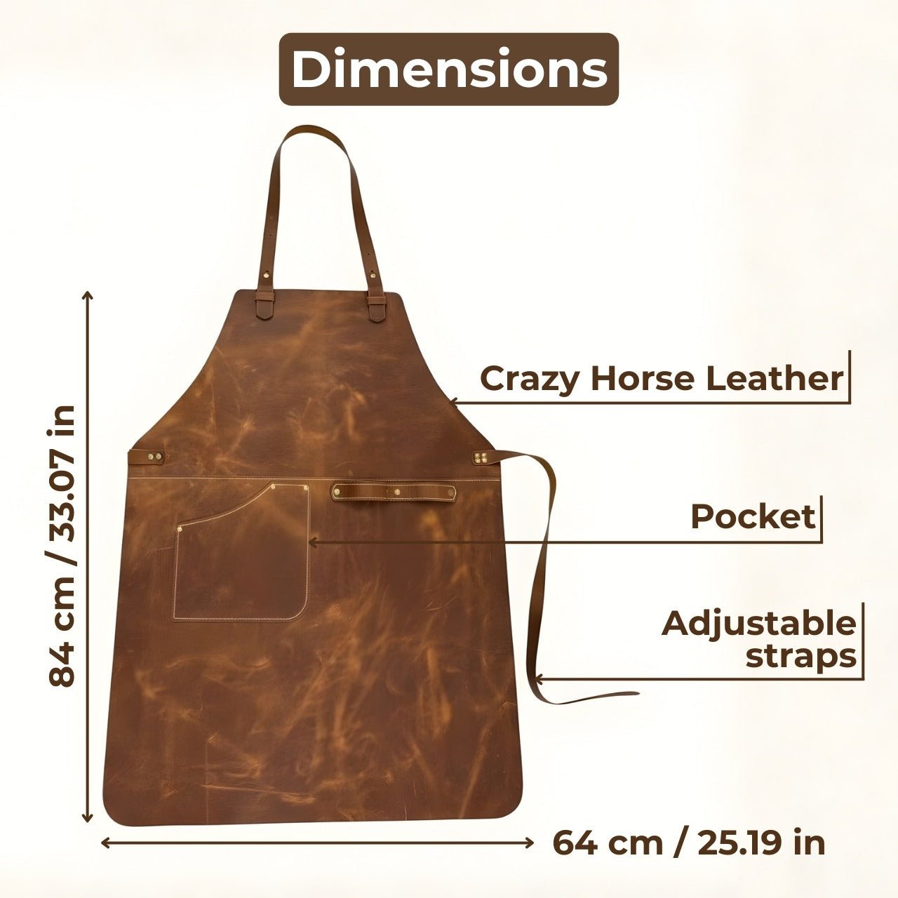 Leather Apron with Adjustable Straps and Pockets - 4