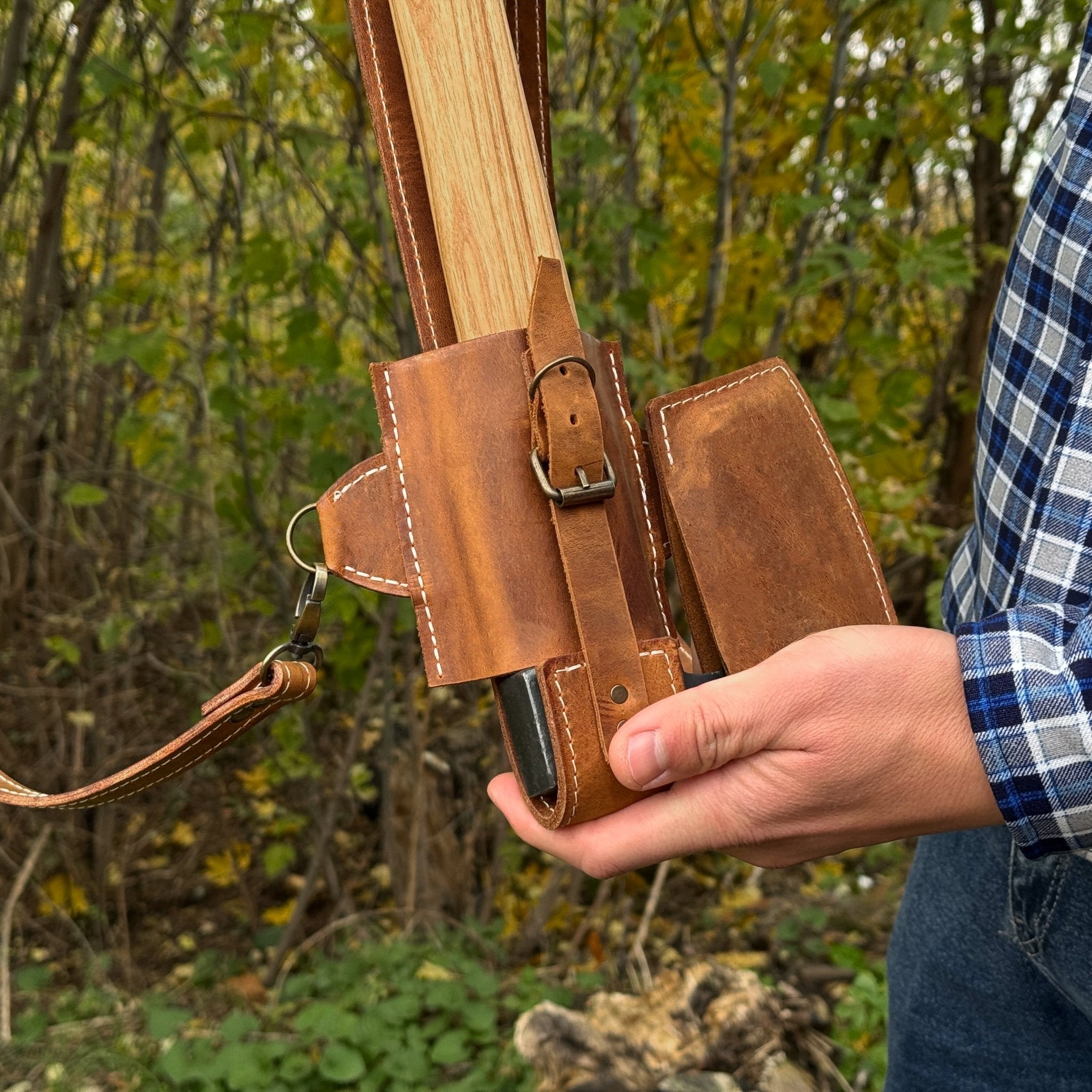 Leather Axe Case with Adjustable Shoulder Straps - 7