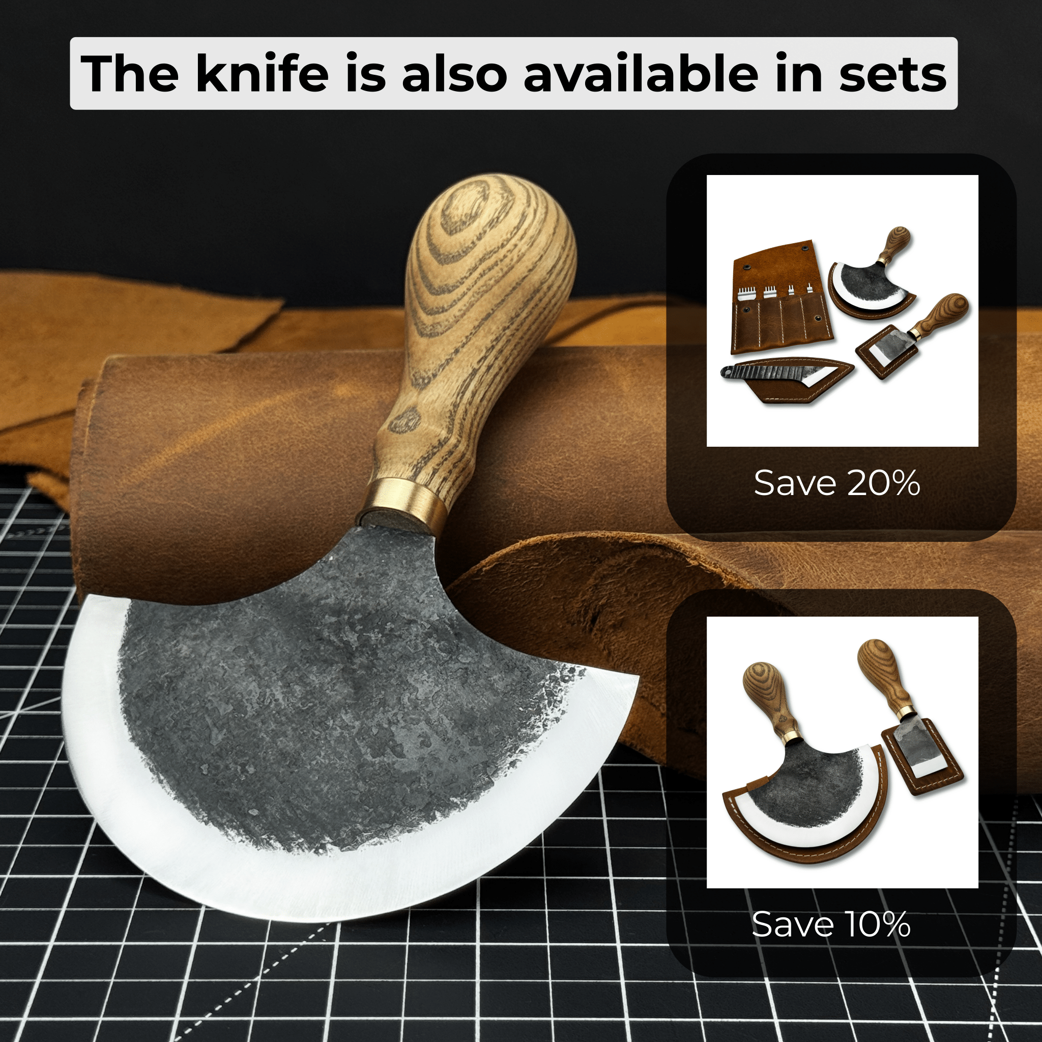 Leather Round (Half Moon) Knife, 10.5 cm (4.1 inches) - 10