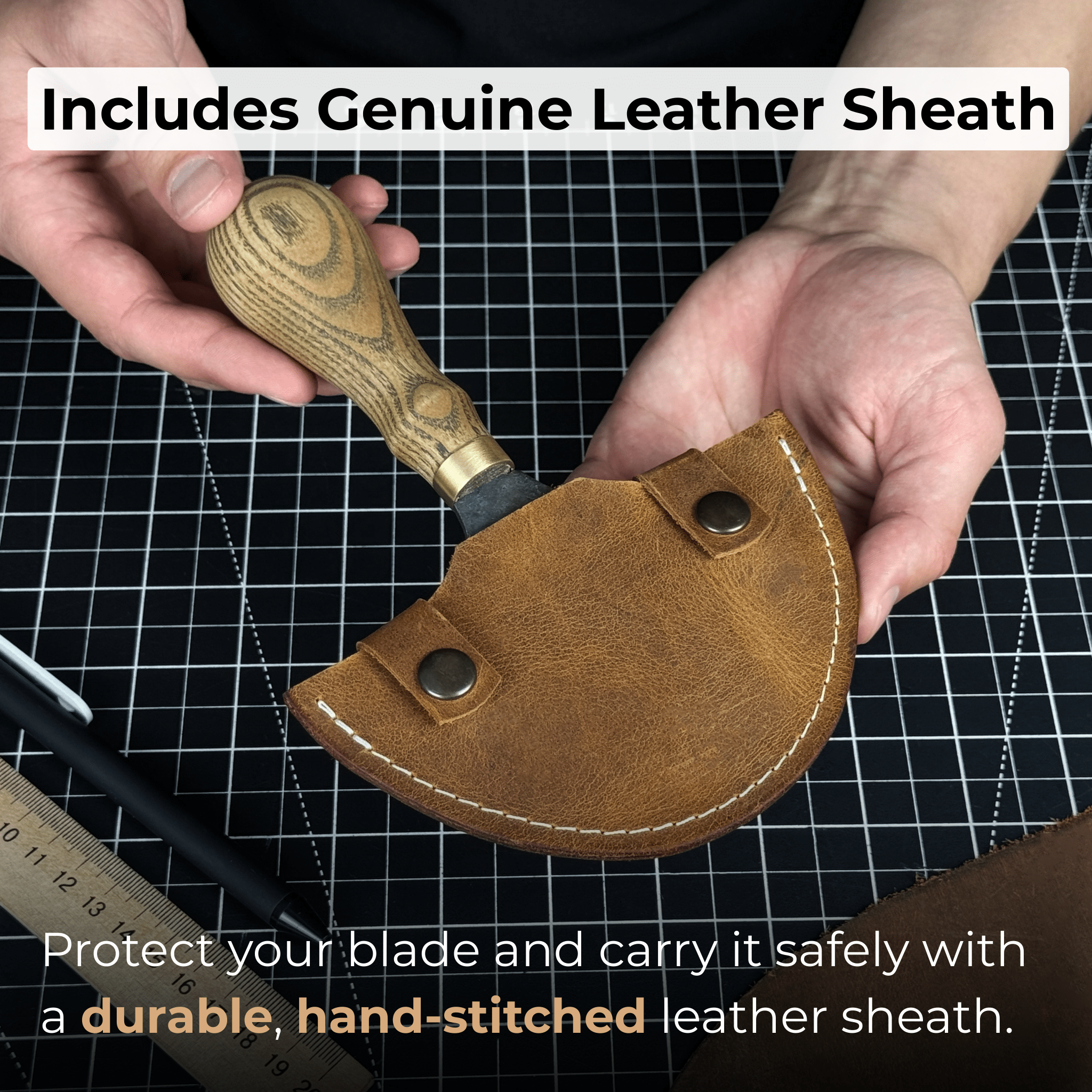 Leather Round (Half Moon) Knife, 10.5 cm (4.1 inches) - 5