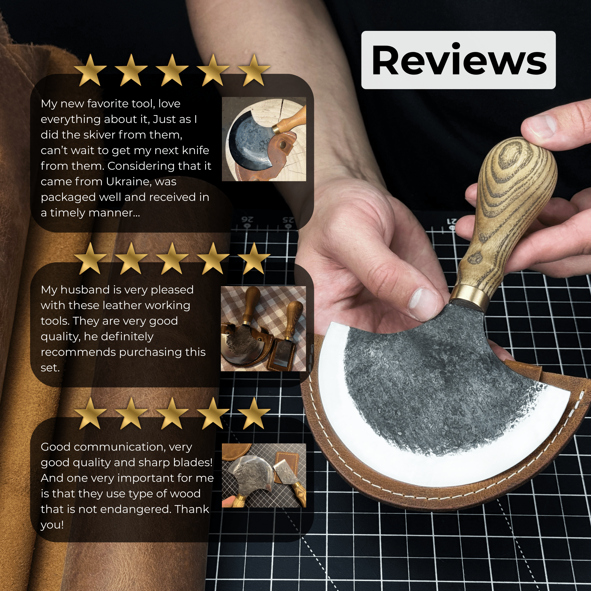 Leather Round (Half Moon) Knife, 10.5 cm (4.1 inches) - 9