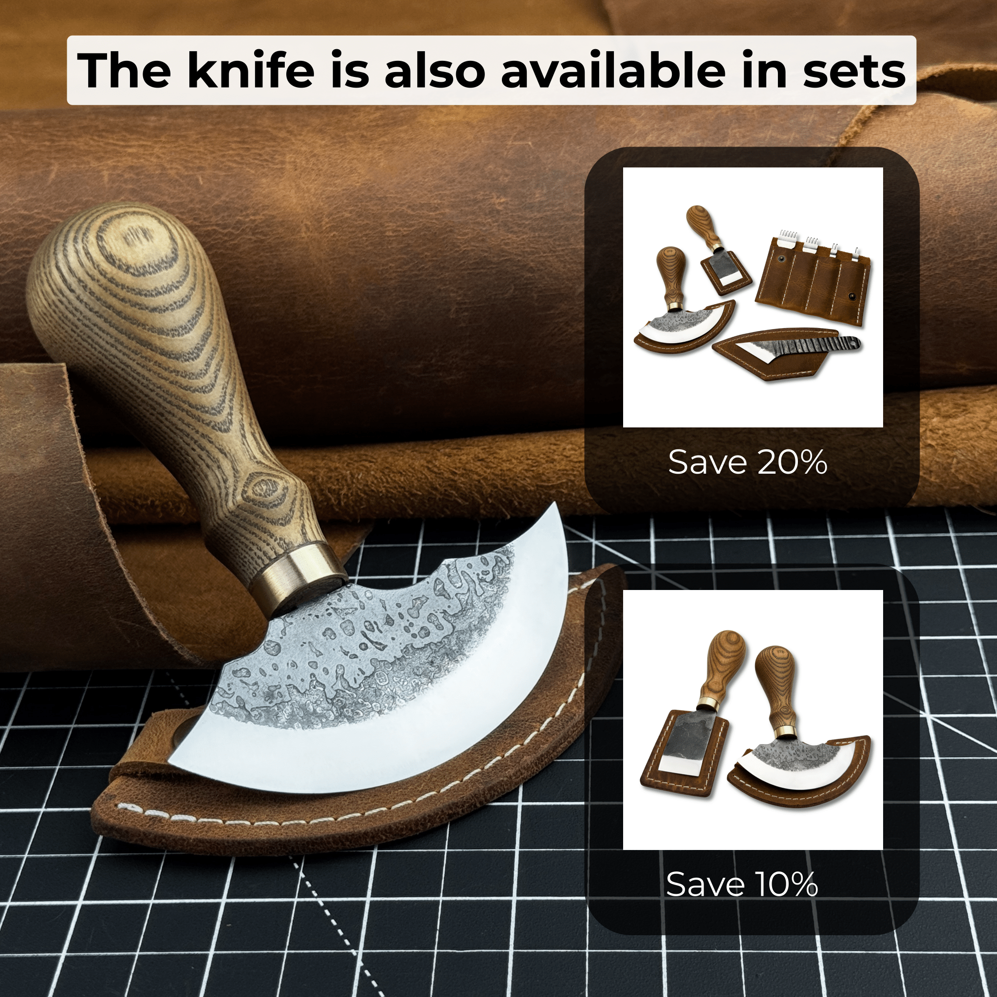 Leather Round Knife, 10 cm (3.9 inches) - 10