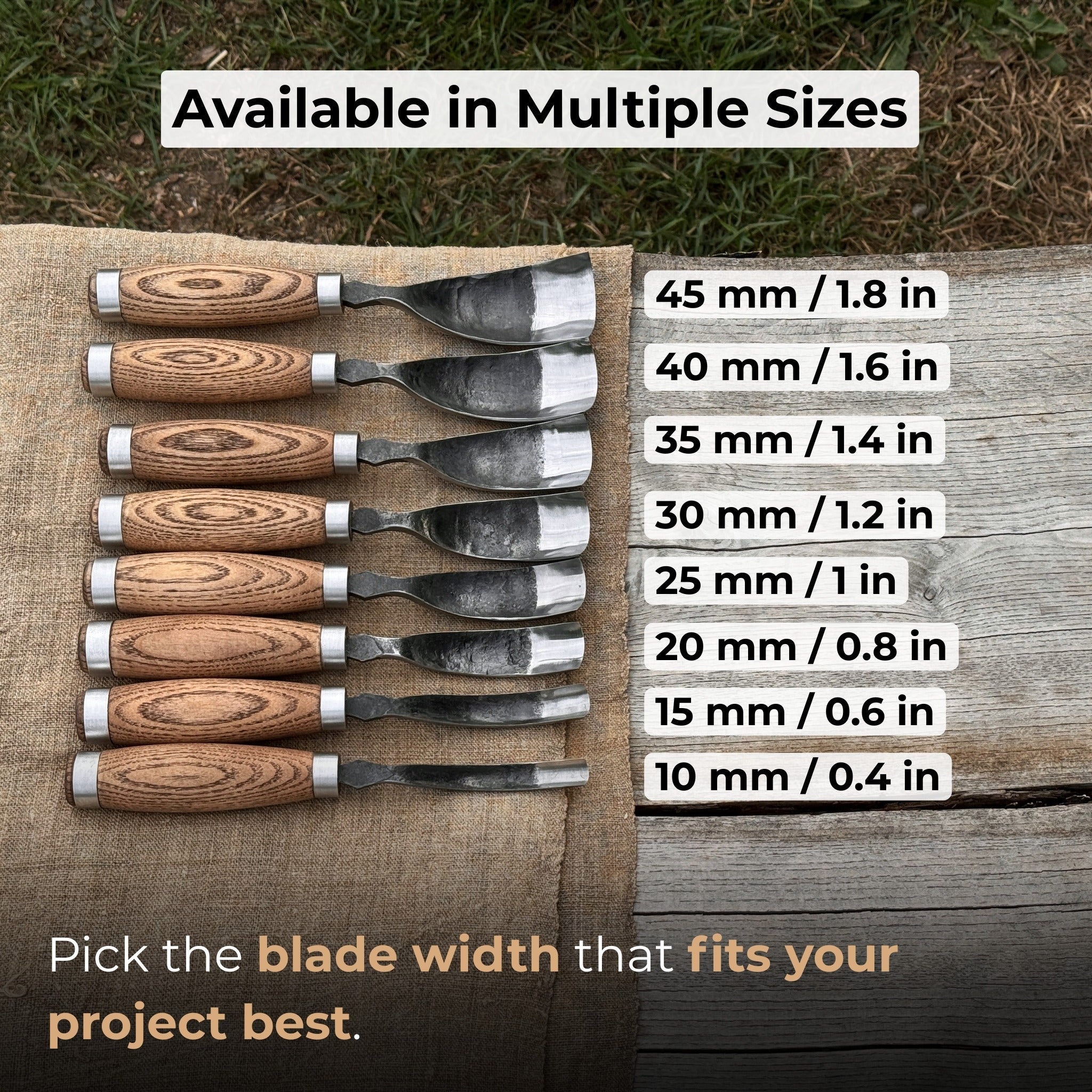 Long Bent (Curved) Gouge, 10 - 45 mm (0.4 - 1.8 inches) - 6