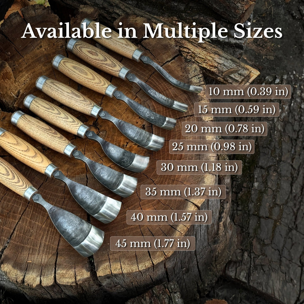 Long Bent (Curved) Gouge, 10 - 45 mm (0.4 - 1.8 inches) - 10