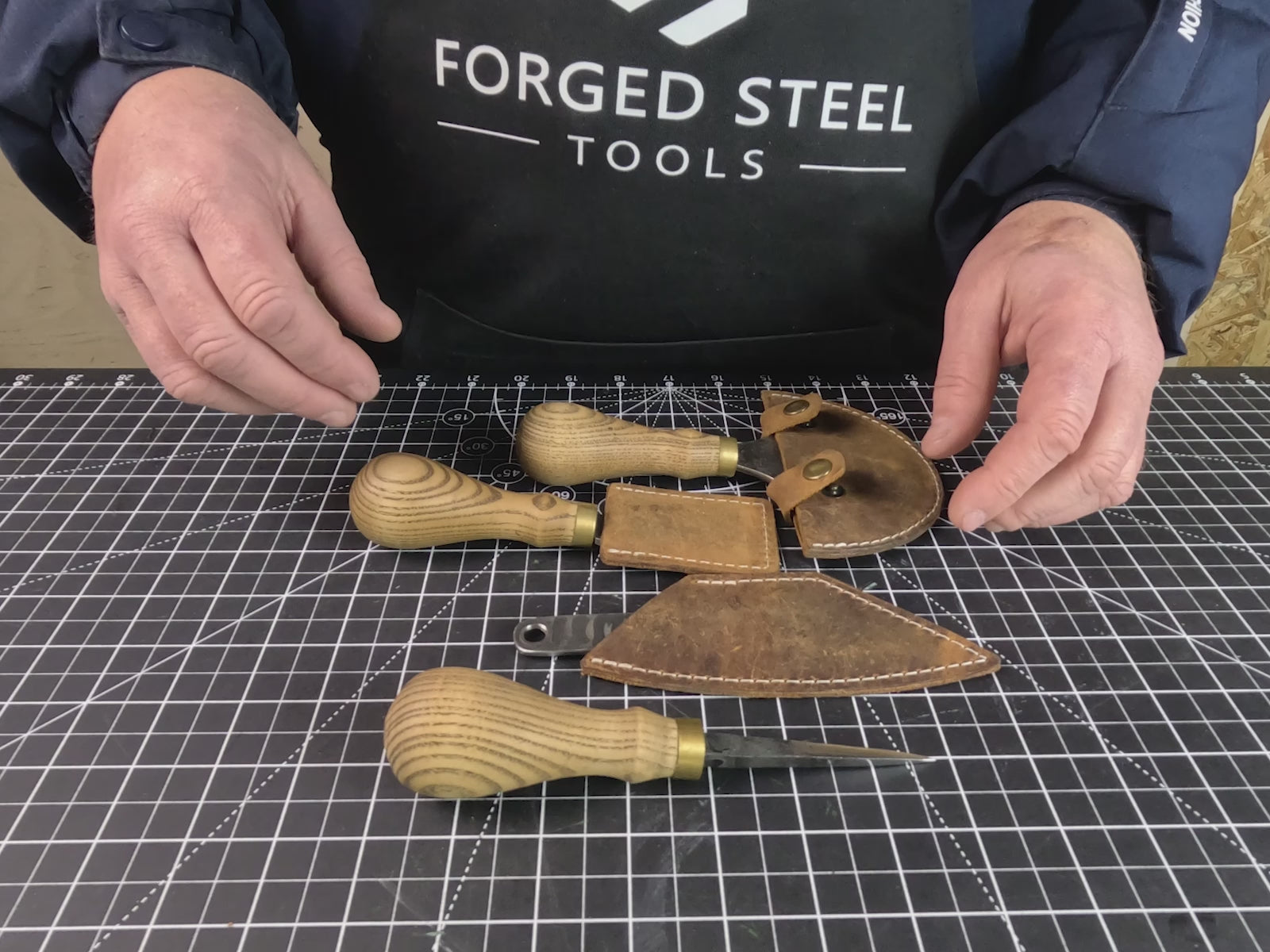 4-Piece Leather Tool Set with Leather Sheaths